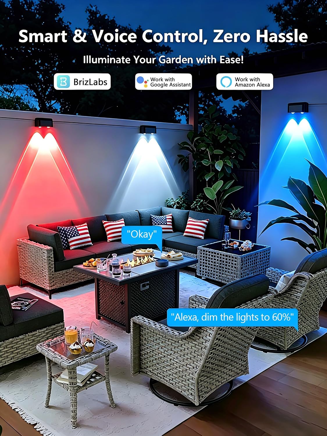 Brizled Smart RGBCW Fence Lights Outdoor, Red White Blue Deck Lights APP Controlled Compatible with Alexa & Google Home, Music Sync Fence Lighting for July 4th Garden Backyard Yard, 72.18ft 12 Pack