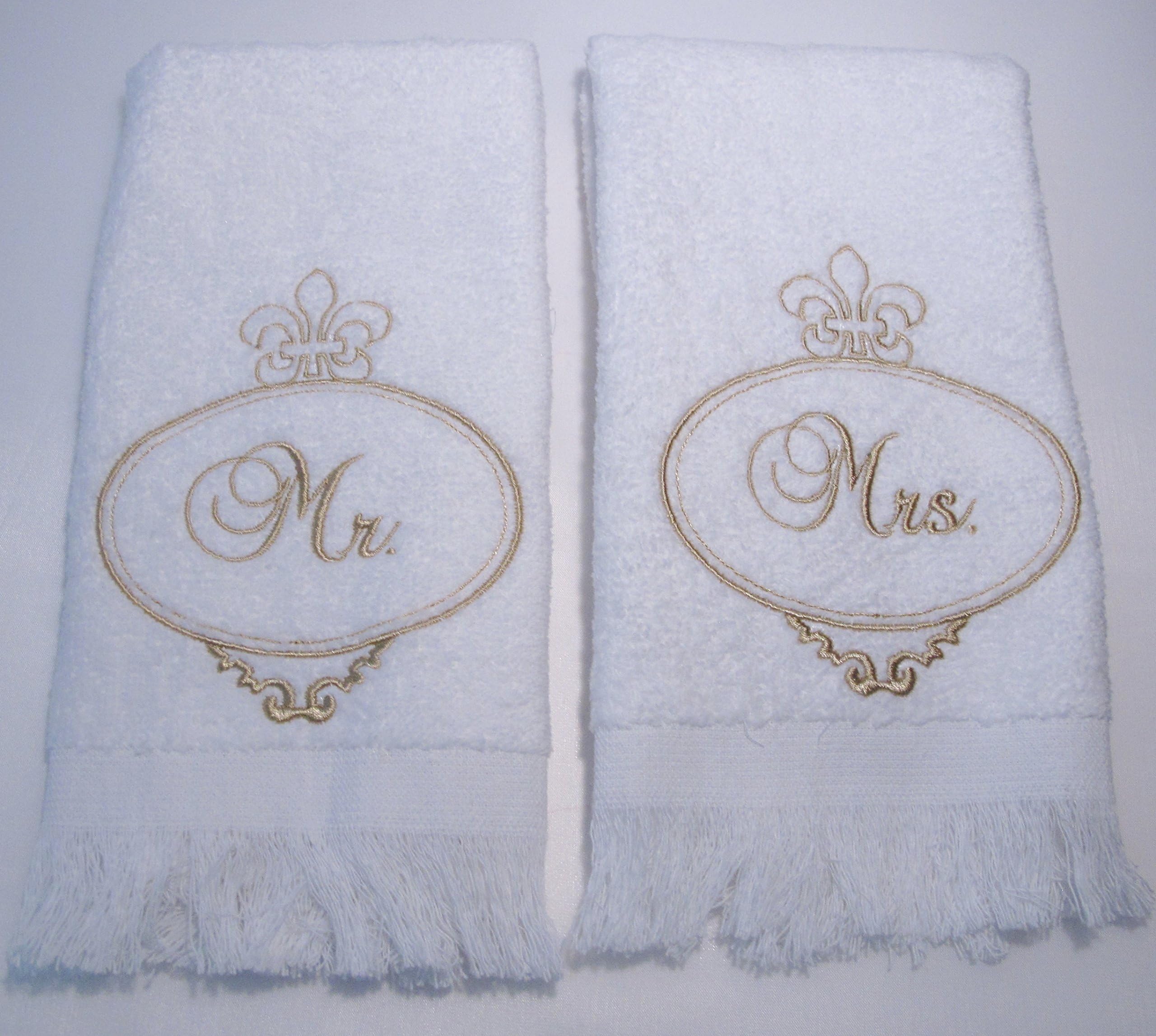 MR & MRS TOWEL SET (GOLD) EMBROIDERY ~ WEDDING GIFT