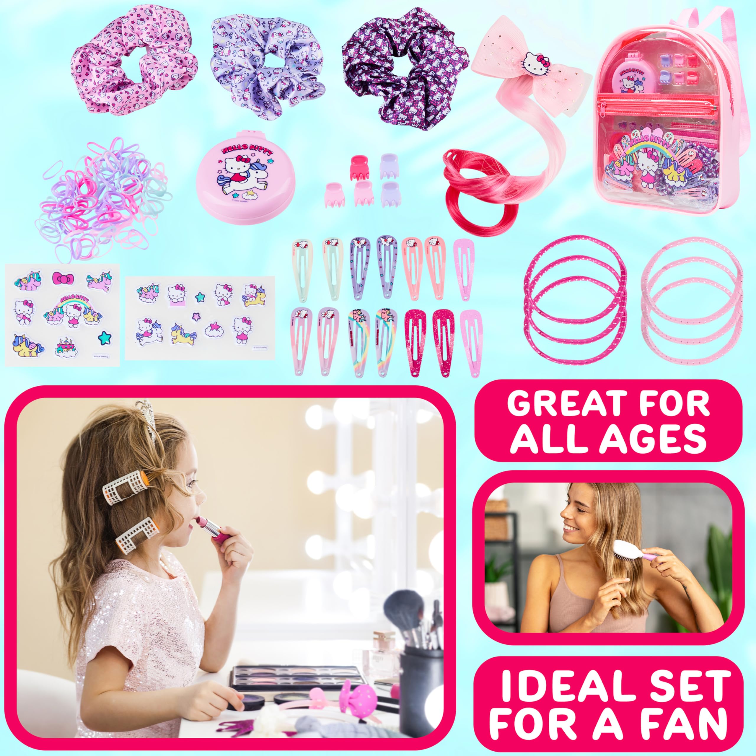 Get Trend Hello Kitty Sanrio Girls Hair Accessories & Backpack, Hair Clips Stickers Hair Brush Hair Bands - Image 4