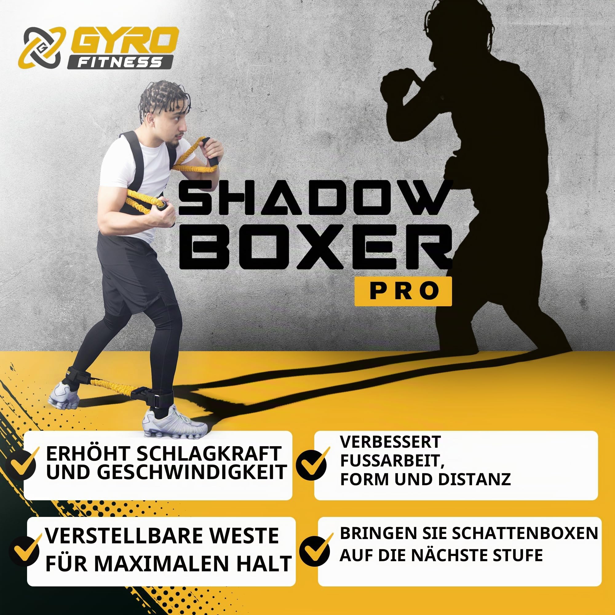 GYRO Fitness | Shadow Boxer Pro | Box-Widerstandsbänder-Set für Schattenboxen, kommt mit Knöchel-Widerstandsbändern mit Manschetten und Knöchelriemen | ideale Ergänzung für Ihre Heimboxausrüstung