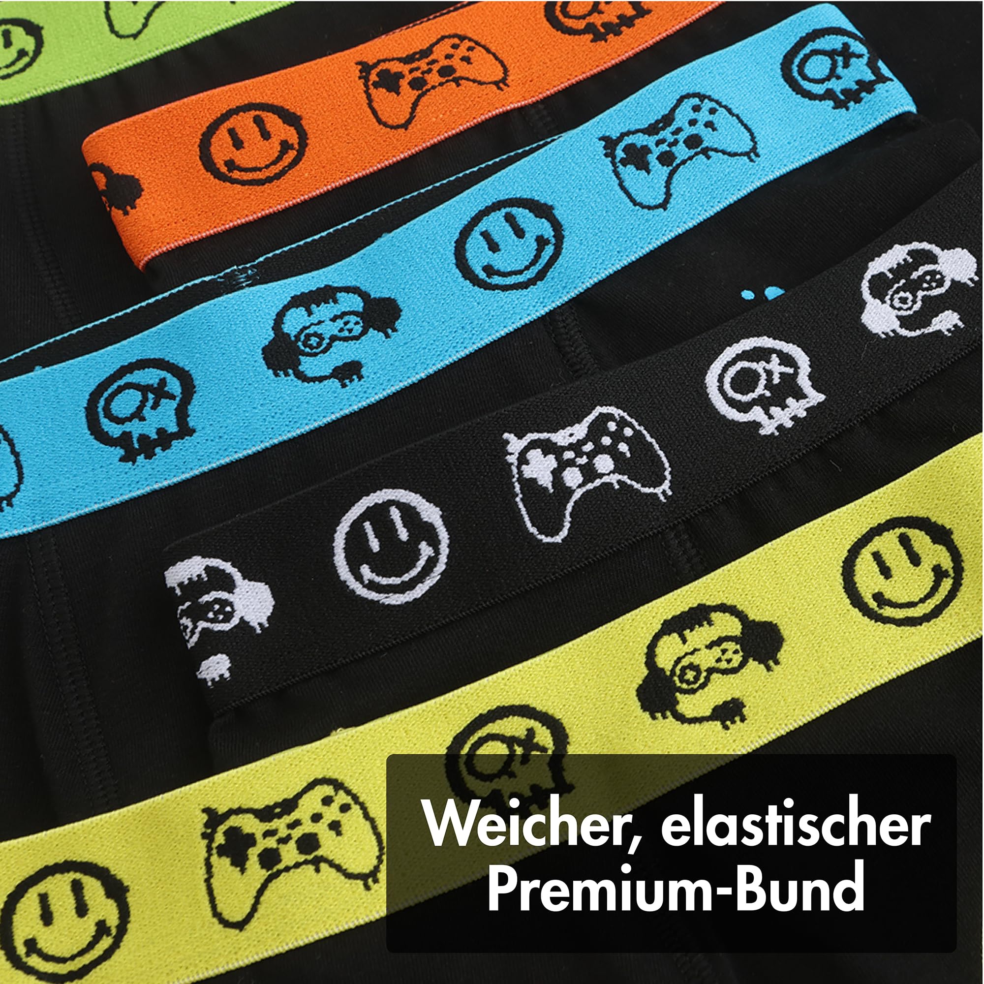 The Essentials Wardrobe Jungen 5er-Pack Boxershorts Trunks Weiche Atmungsaktive Unterwäsche mit 4-Wege-Elastan-Stretch Camouflage Gaming Design Bunt Größe 6–13 Jahre