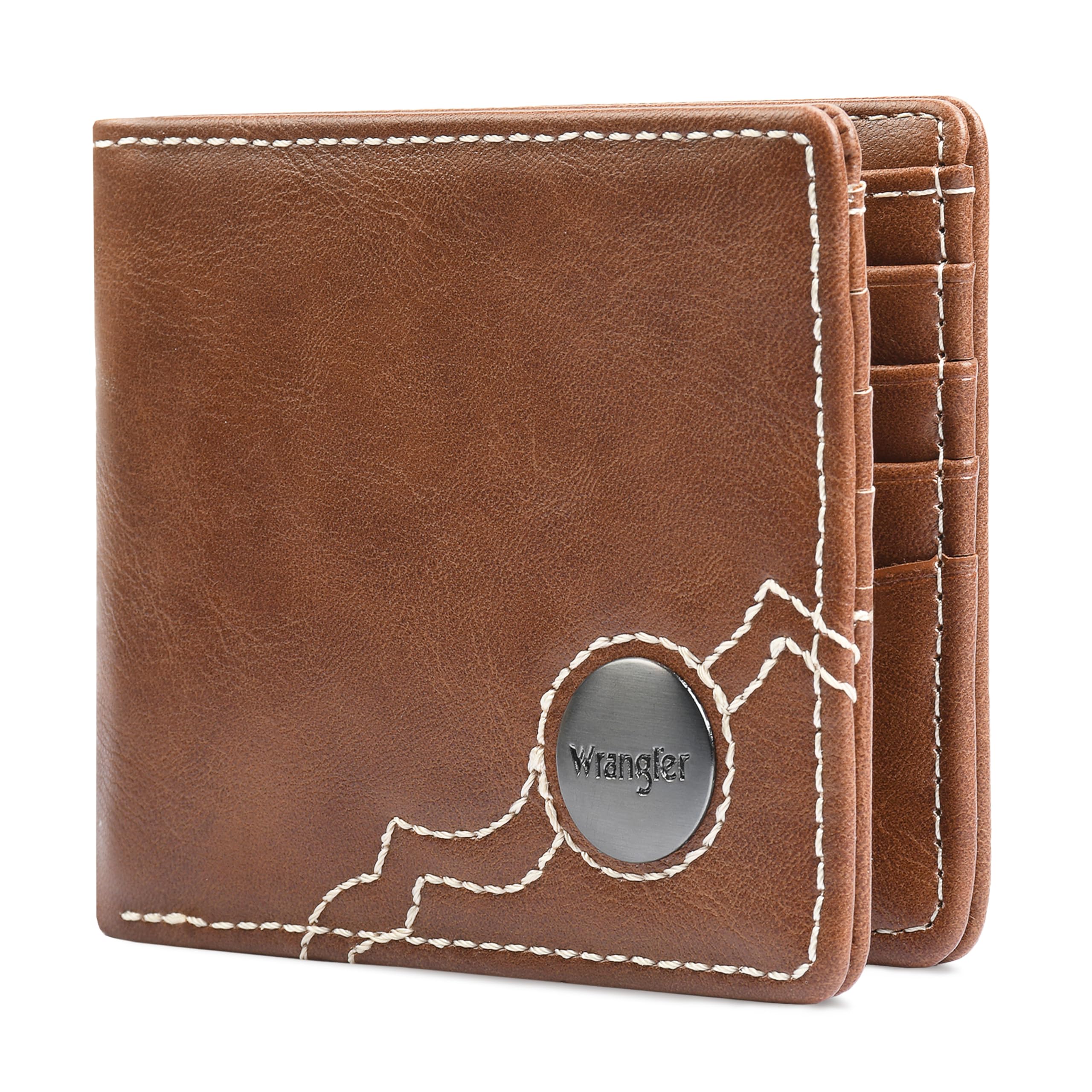 Wrangler Men's Leather Bifold Wallet - Minimalist Wallet for Men with Card Holder - Western Wallets, Gifts for Men