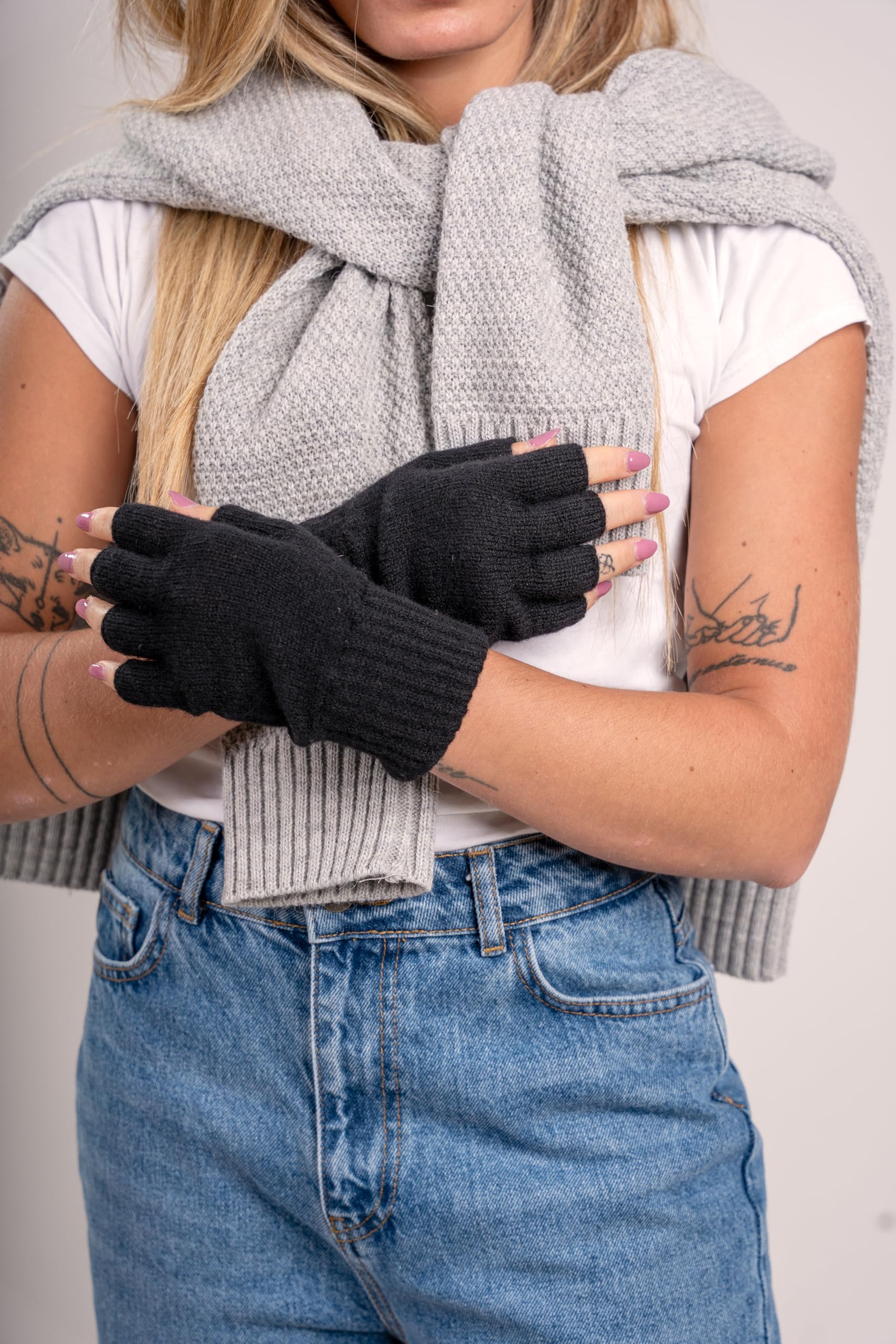 Guanti mezze dita in Lana al 70% e Cashmere al 30% - Donna - Artigianale - Made in Italy
