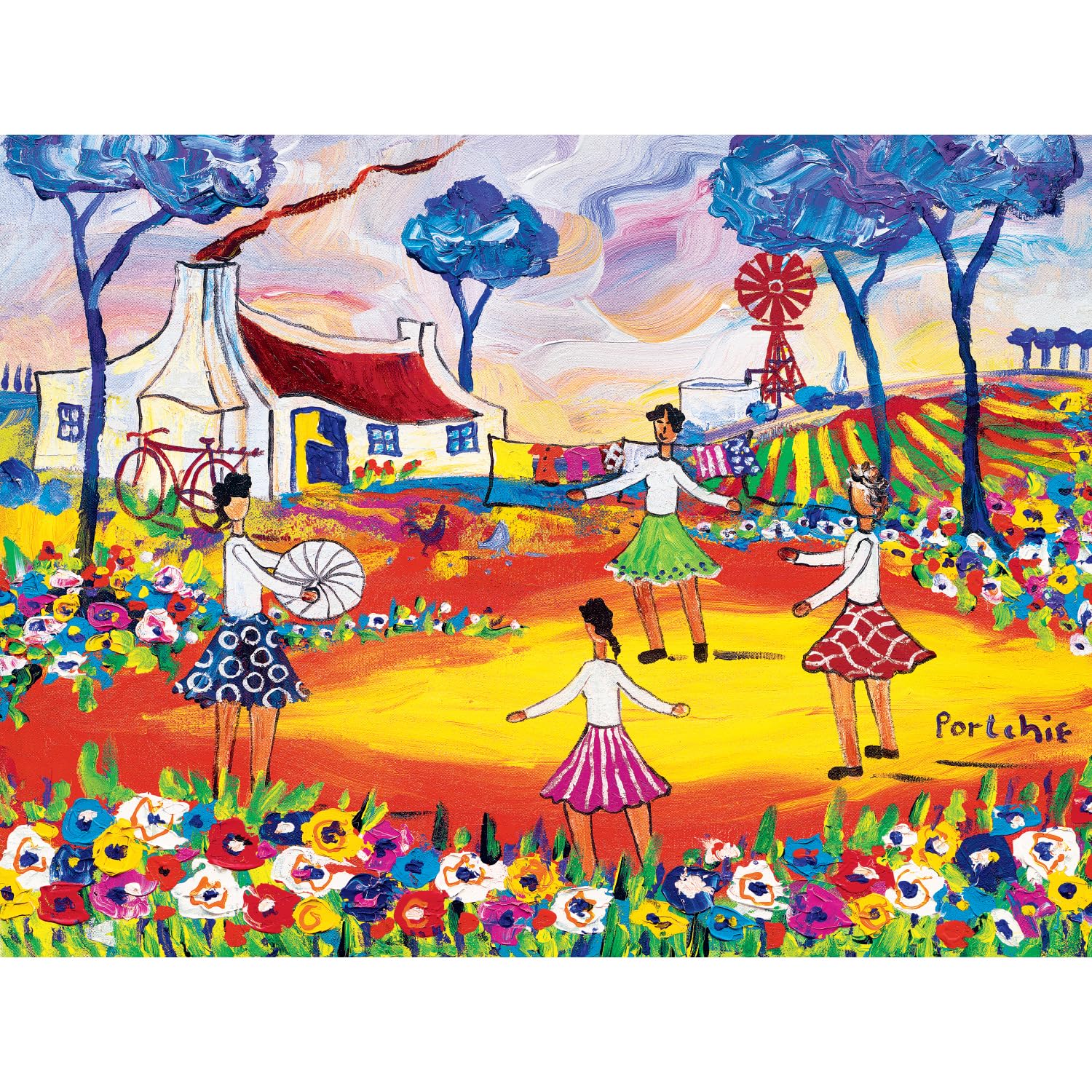 Puzzle 500 Piece Simple Joy by Portchie Jigsaw,Art Colorful Countryside Scene with Blue Trees, 457 x 610mm, Adult Entertainment - Image 2