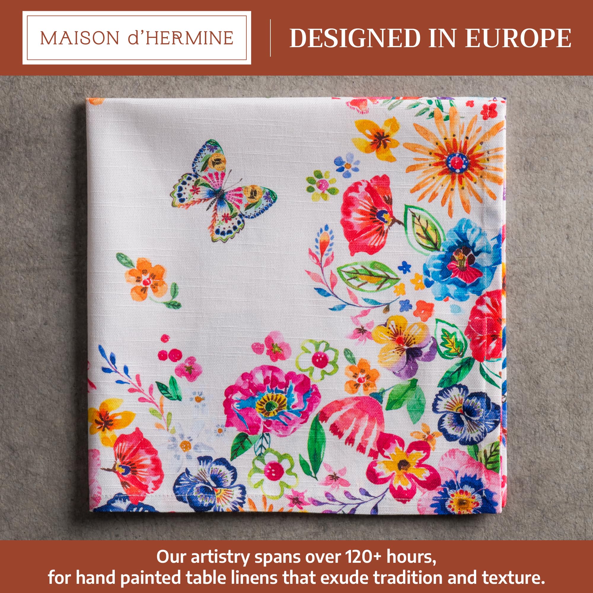 Maison d'Hermine Set di 4 tovaglioli di stoffa, 100% cotone, riutilizzabili, quadrati, lavabili, per cene, feste, matrimoni, ristoranti, Primavera Estate (Happy Florals - High Summer, 45 cm x 45 cm)