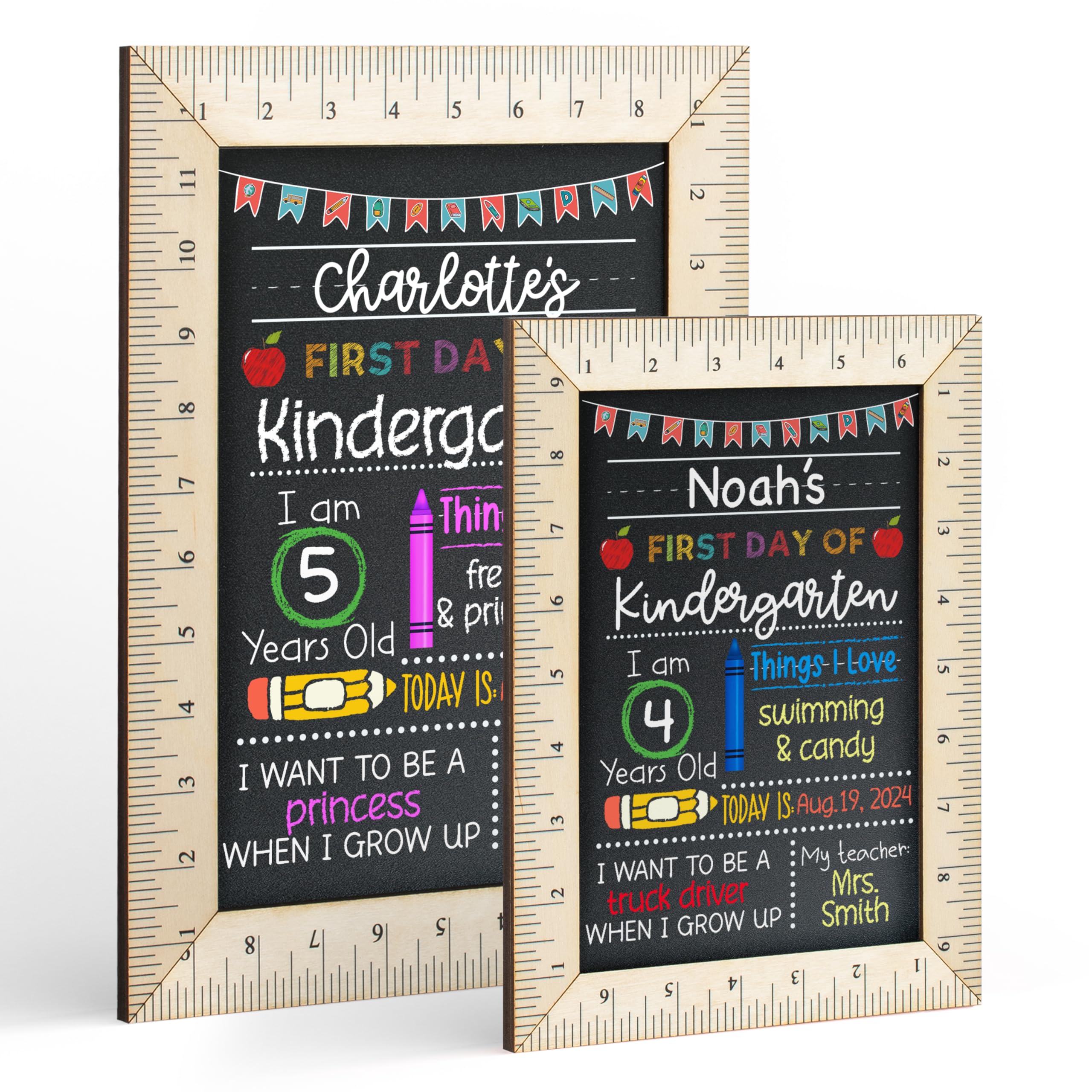 First Day of School Chalkboard Sign Personalized, Reusable Wooden 1st Day of Prechool Kindergarten Chalkboard, Custom Back to School Chalkboard for Kids, Boys, Girls