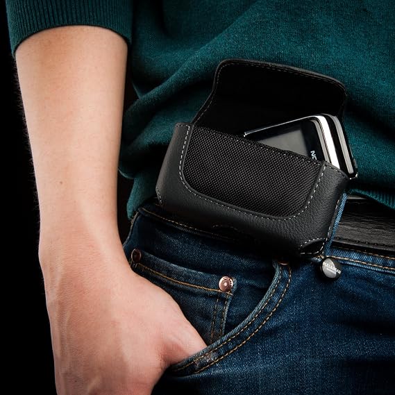 Keple | Black Leather Horizontal Belt Clip Holster Compatible with Doro Phone Easy | Samsung E/C Stratus/J | Sony Ericsson Xperia mini pro/Xperia | Case Cover Skin Pouch Wallet