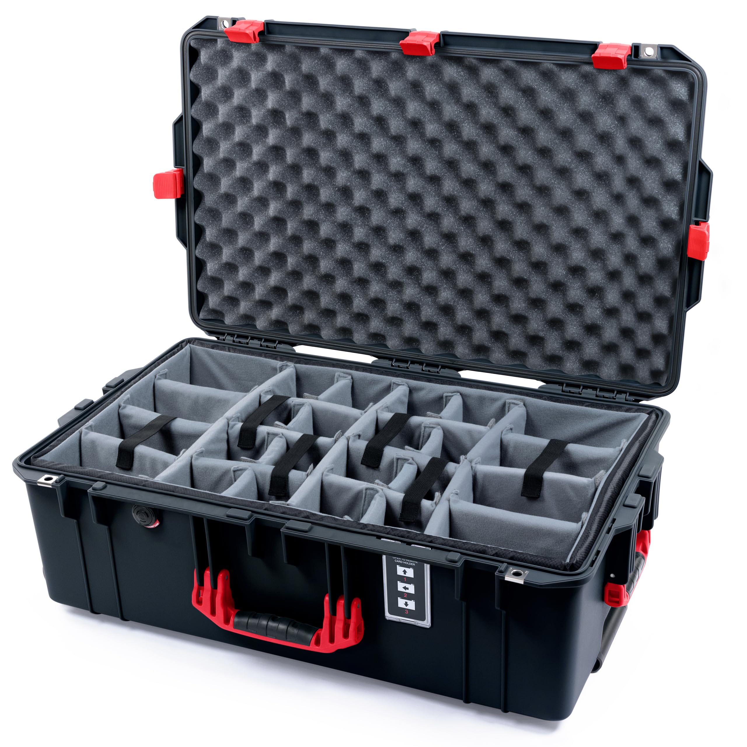 Pelican 1595 Case by ColorCase - Black - Large Sized Waterproof Case with Grey Padded Dividers & Convoluted Lid Foam - Red Handles & Latches