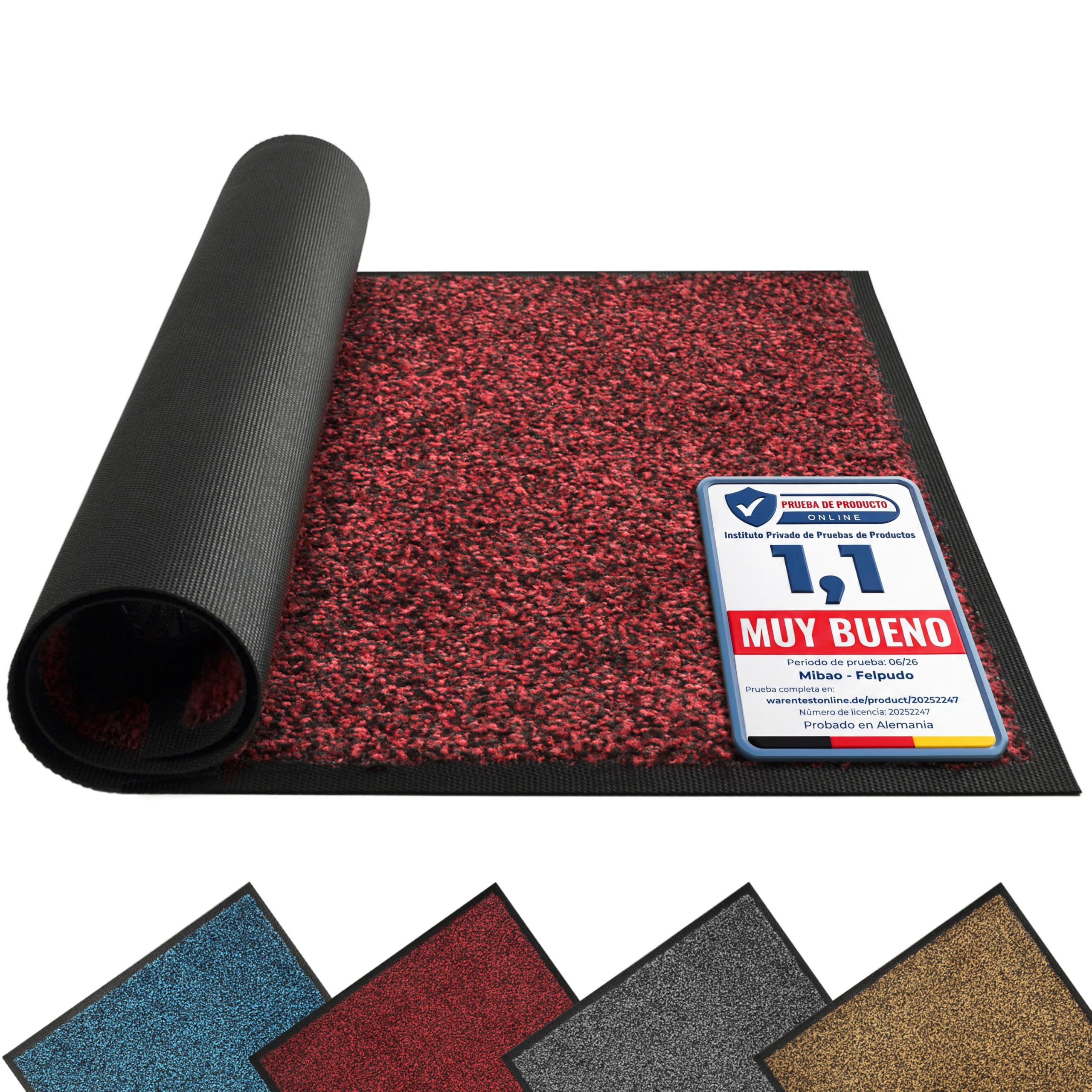 Mibao - Alfombra para Puerta Exterior, 60 x 90 cm, Color Negro y Rojo, Alfombra de Entrada Absorbente Interior, Impermeable y Lavable, Felpudo de Entrada