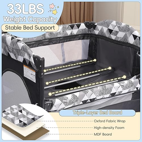 Miniatura 7 de Xilingol Paquete 5 en 1 con cambiador, moisés para bebé con bolsa de almacenamiento y caja de música, cuna portátil con bolsa de transporte, corral