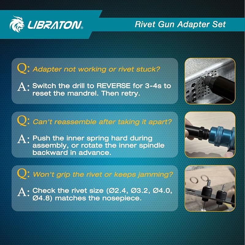 Libraton Vak Szegecs Adapter Fúrógéphez és Csavarbehajtóhoz 2.4-4.8mm