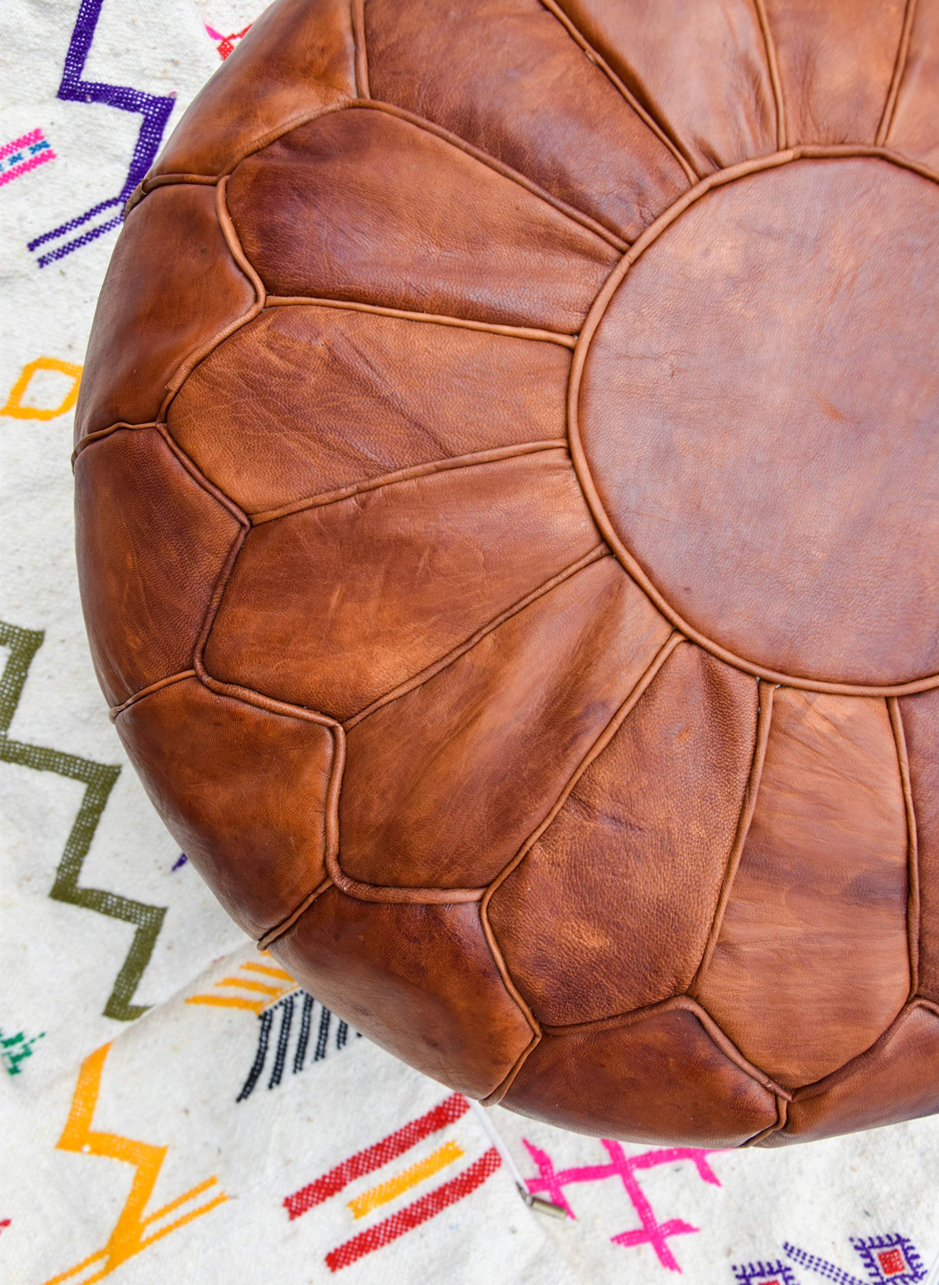 See the Good XL Echtleder Pouf - Handgefertigt - gefüllt geliefert - Ottoman Sitzsack Fußhocker Puff (Honigbraun)