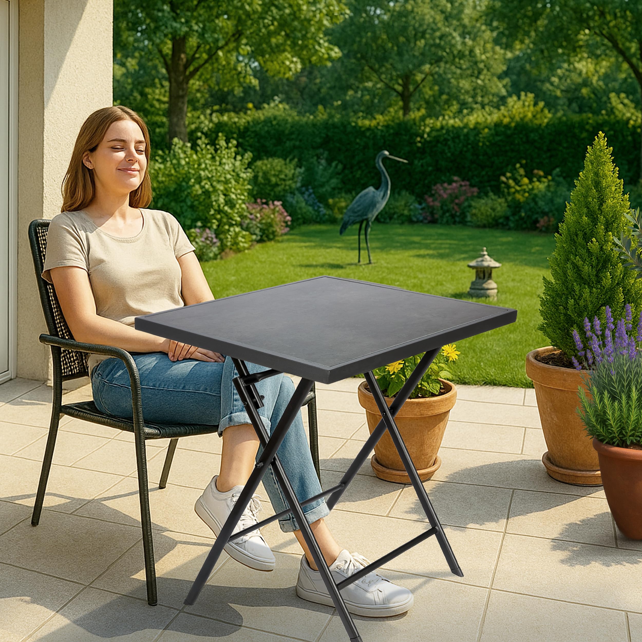 BRUBAKER Gartentisch Bergamo - 58 x 58 cm Balkontisch wetterfest - Metall Beistelltisch klappbar - Campingtisch eckig mit Stein Optik - Klapptisch für Balkon, Terrasse - Bistrotisch - Grau