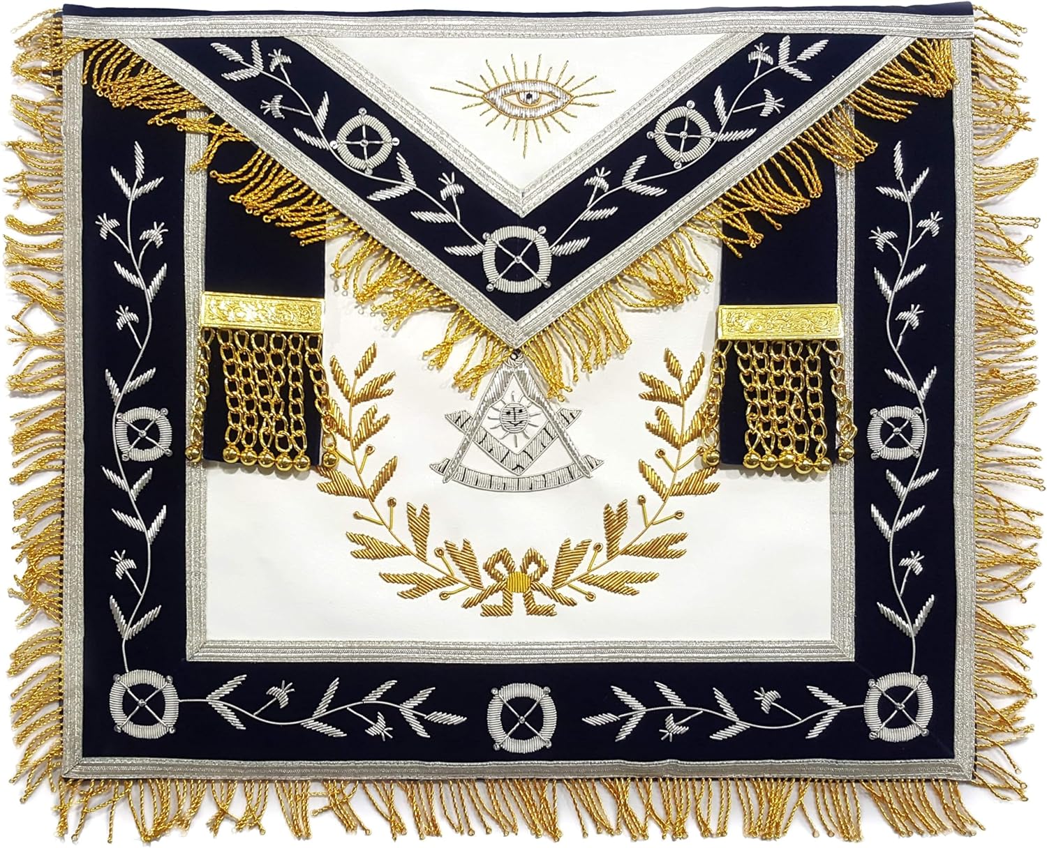BRICKS MASONS Past Master Blue Lodge Apron - Navy Blue with Wreath
