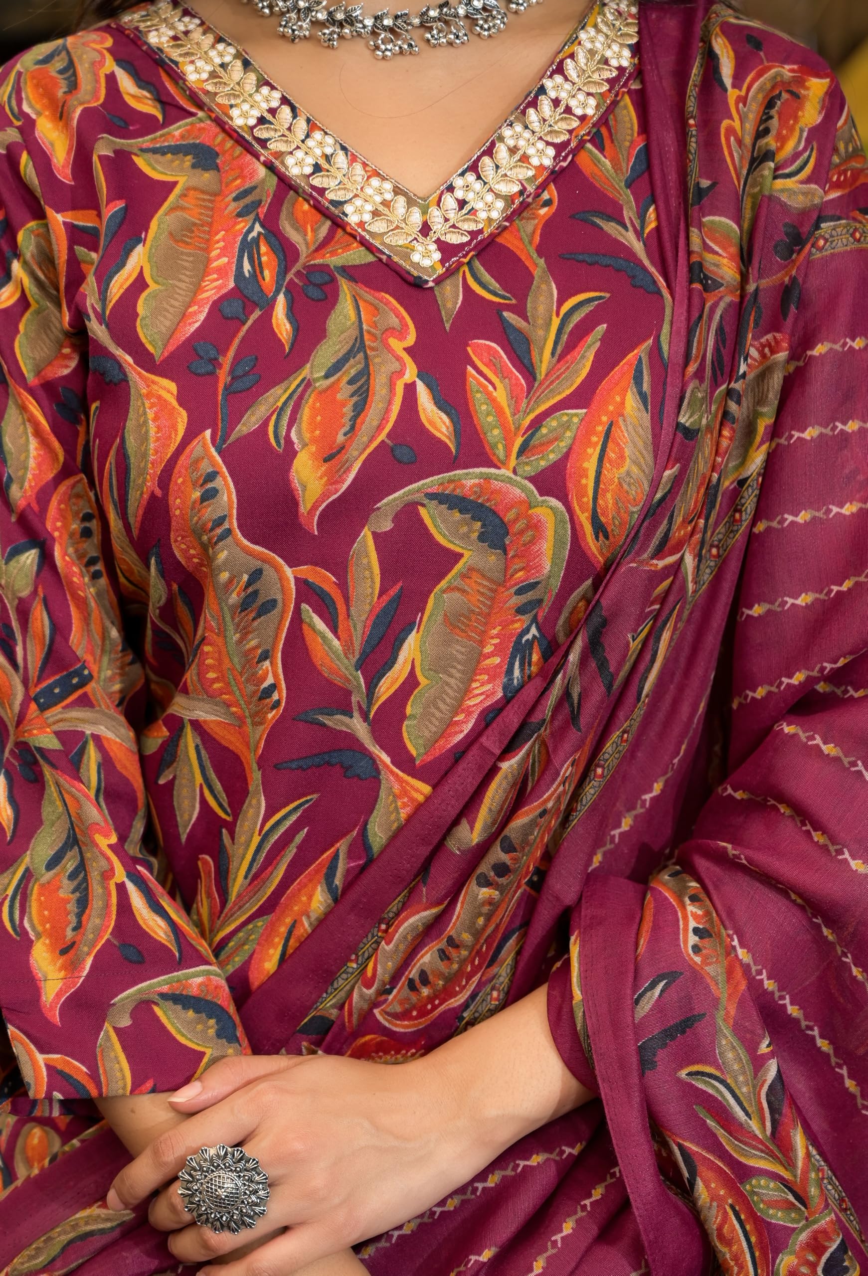 Nermosa Women Printed Kurta And Pant Set With Dupatta (In, Alpha, 2Xl, Red)
