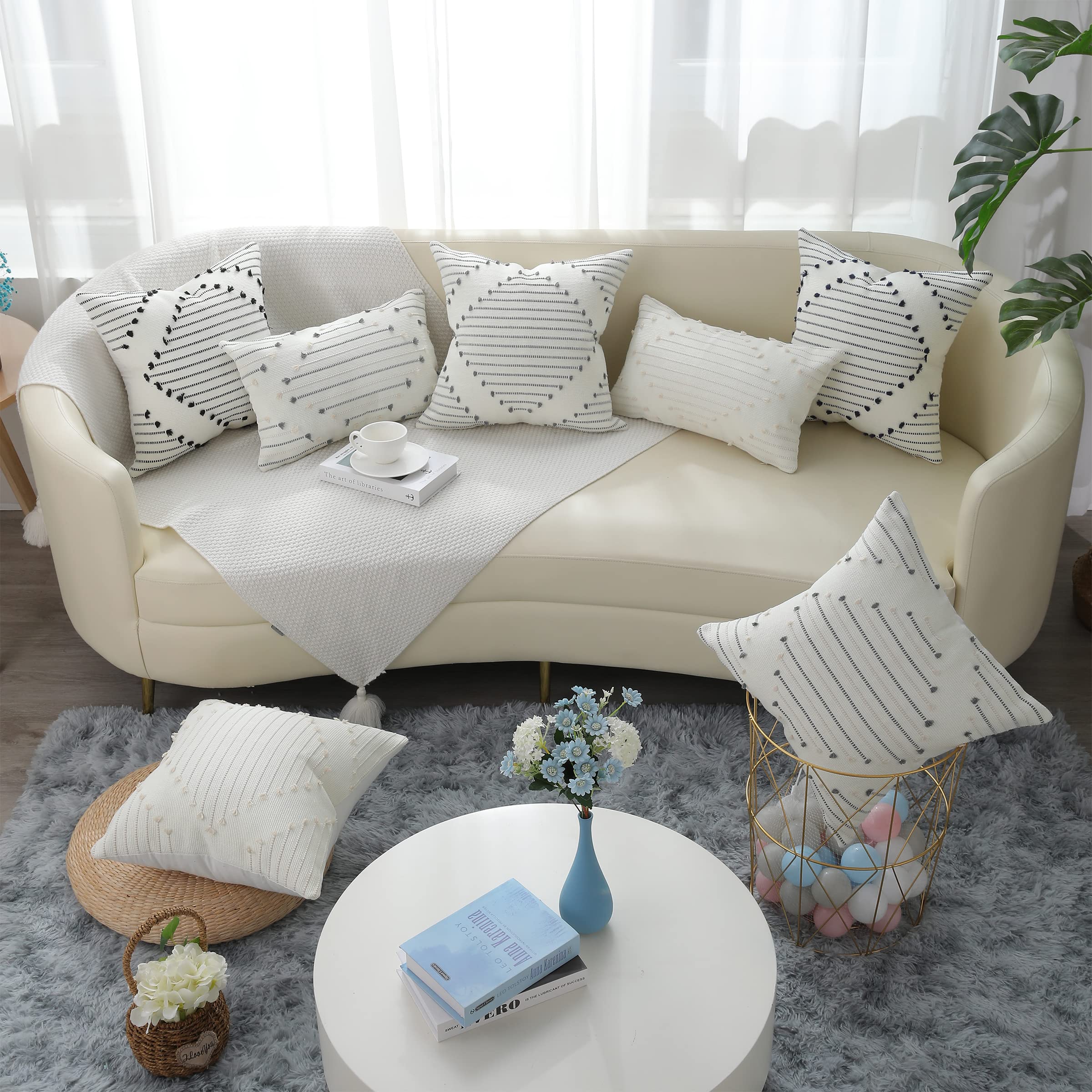 Set di 2 federe decorative per cuscini con texture morbida, quadrate e resistenti, stile rustico, con cerniera, 45 x 45 cm, beige chiaro | Leroy Merlin