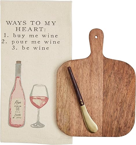 Mud Pie Juego de tabla de vino y toalla, maneras, 7.5" x 10"