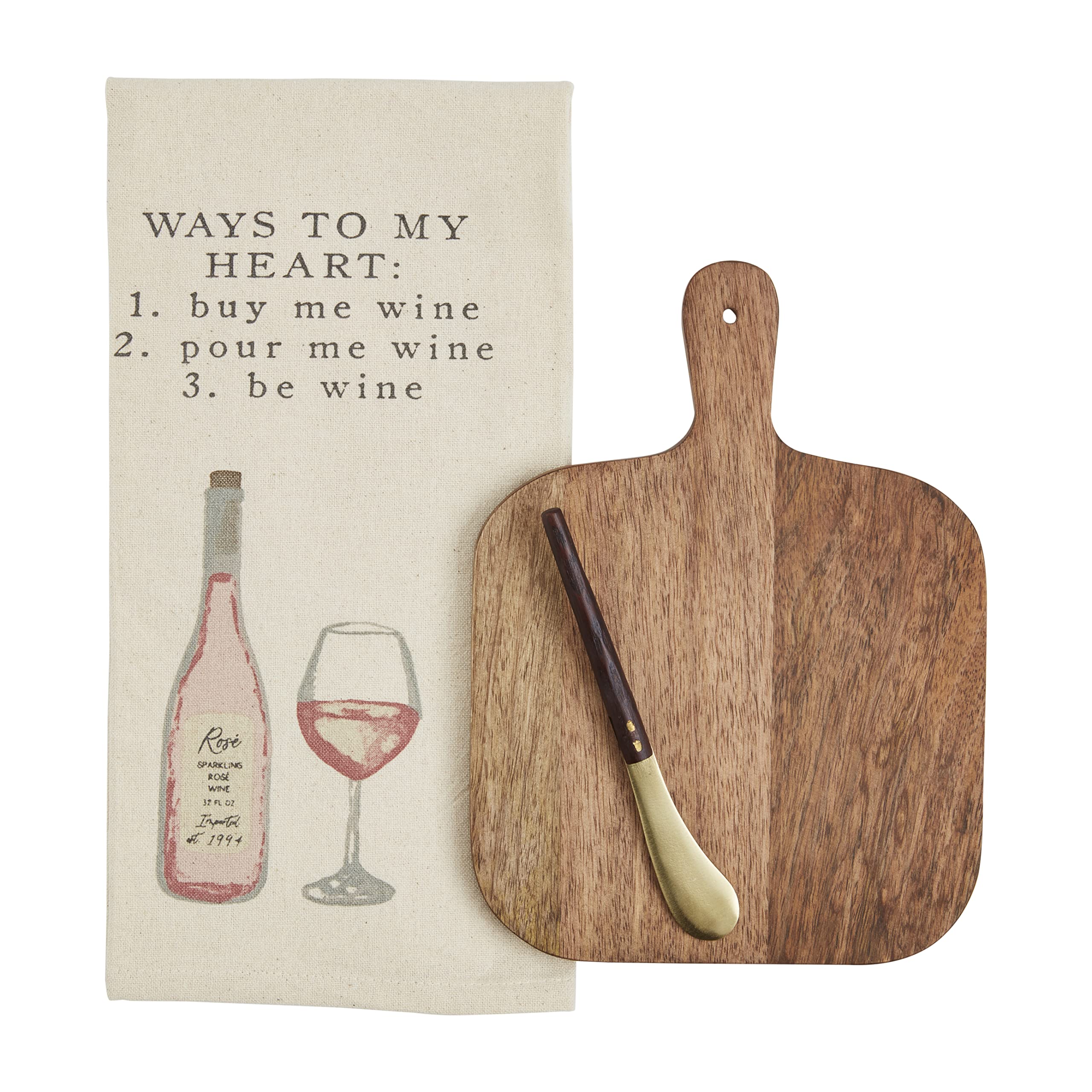 Planche à vin et serviette Mud Pie 19,1x25,4 cm idée cadeau idéale