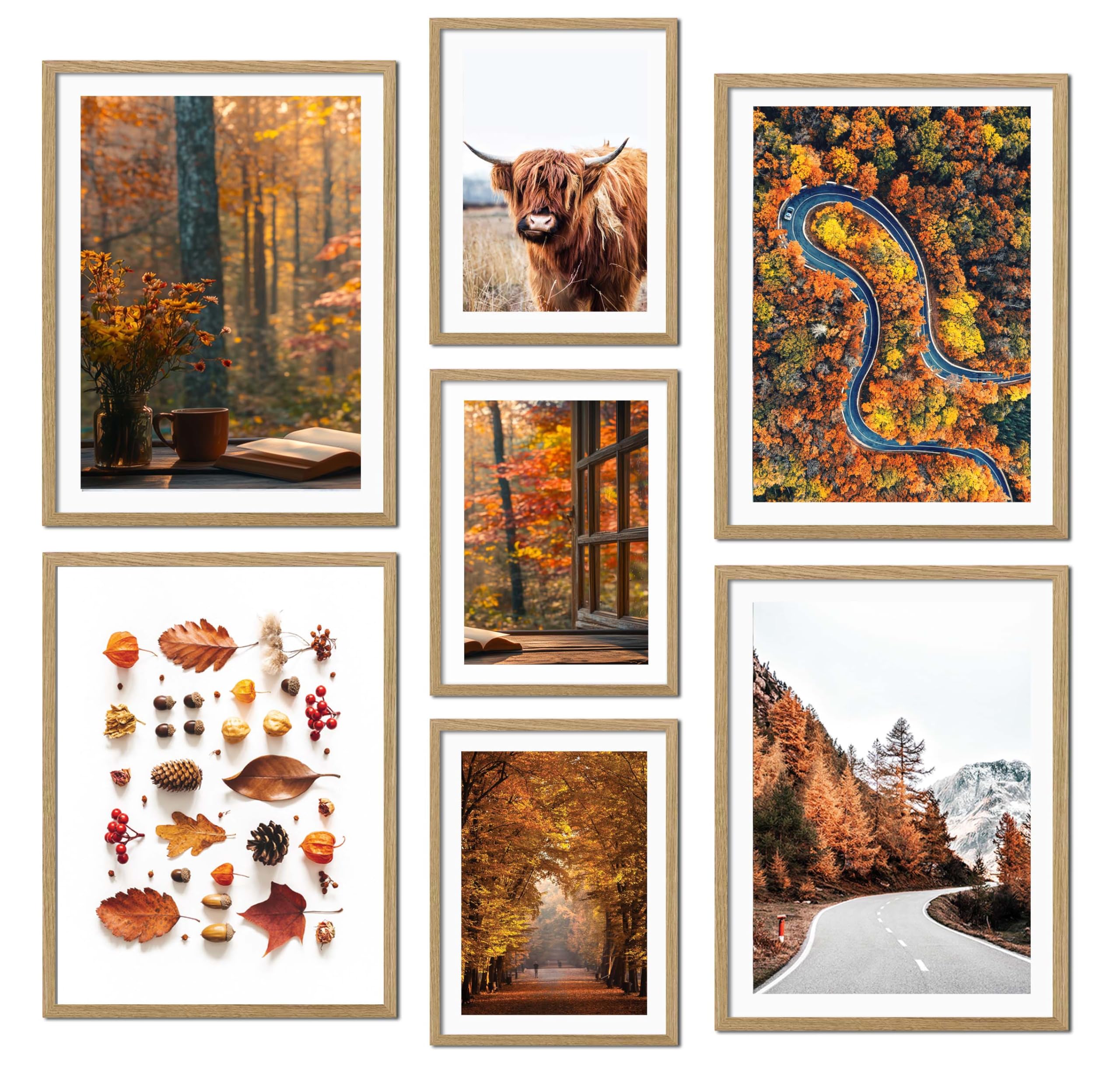 ag.art deco Pictures for Living Room | Set of 7 Prints for Walls | Canvas Wall Art for Hallway and Stairs | Room Decor & Artwork | Unframed Posters (Autumn Set)