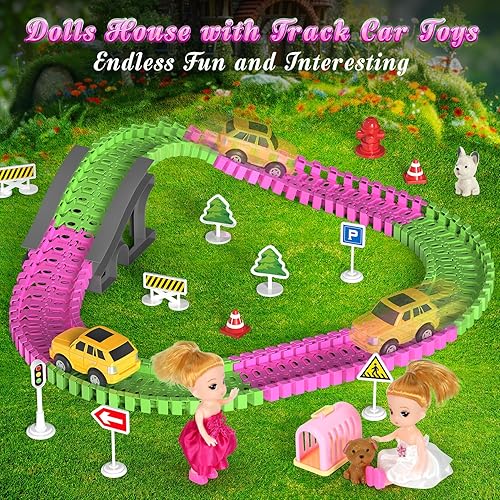 Miniatura 3 de Casa de muñecas para niñas, casas con juguetes de coche de pista, muñecas, mascotas, automóvil, muebles y accesorios, juego de castillo de princesa