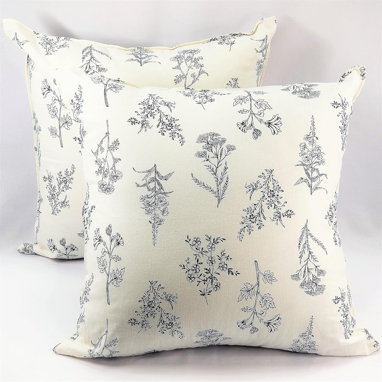 GoldenTBox Natural Linen Cotton Decorative Wild Flower Pattern Throw Square Pillow-case Handmade Cushion Covers 20X20 Inch Set of 2 for Gift Sofa Couch Bed (White) (c-1)