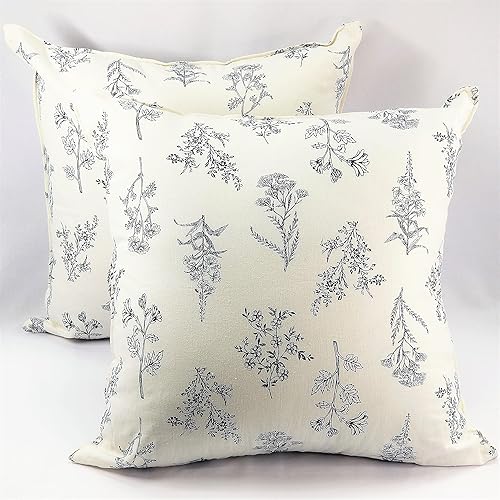 GoldenTBox - Juego de 2 fundas de cojín cuadradas hechas a mano de lino natural de algodón con diseño de flores silvestres, 20 x 20 pulgadas, para