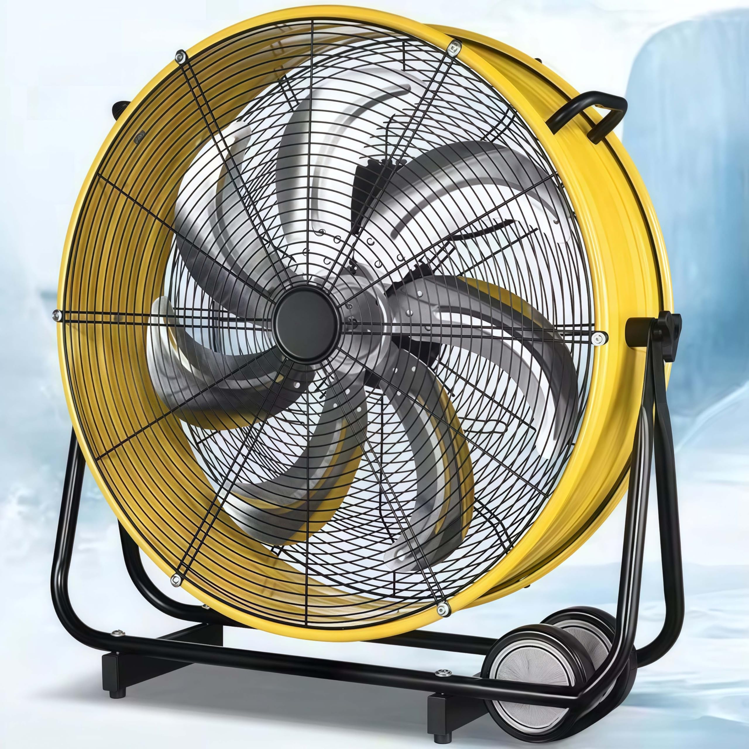 Grande ventilatore industriale a tamburo a 3 velocità, ventilatore da pavimento ad alta velocità con ruote e maniglia incorporate per garage, magazzini, officine, fabbrica e seminterrato