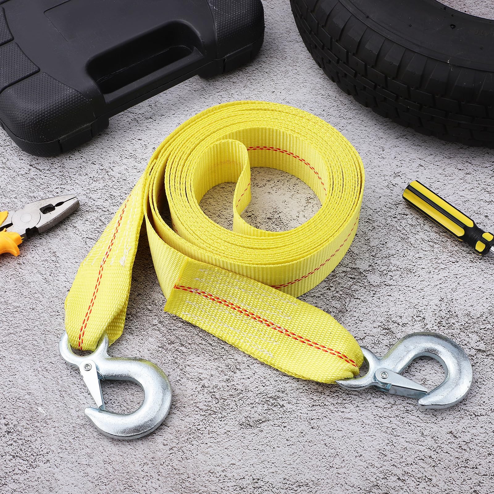 Vaguelly Abschleppgurt für Fahrzeuge mit Haken 6m lang Polyester Material 9 Tonnen Belastbarkeit Zuverlässiger Halt und Schnelle Befestigung für Autoanhänger