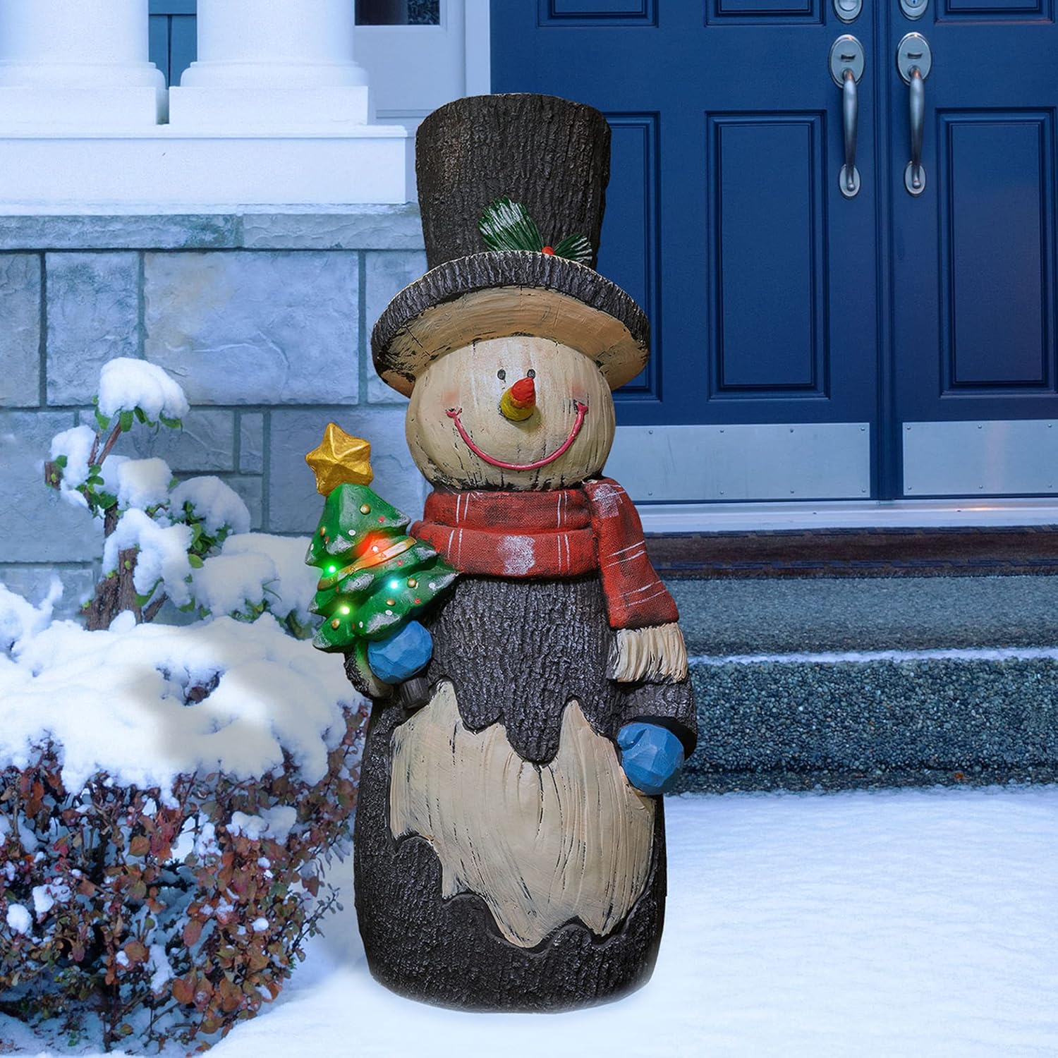 Alpine Corporation Alpine JFH1042SLR Solar Snowman Statue, Multicolor