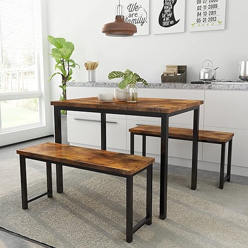 Miniatura 3 de AWQM-Juego de Mesa de Comedor, Juego de Mesa de Cocina con 2 Bancos, Ideal para el Hogar, Cocina y Comedor, Mesa de desayuno de 47.2x28.7x29.5