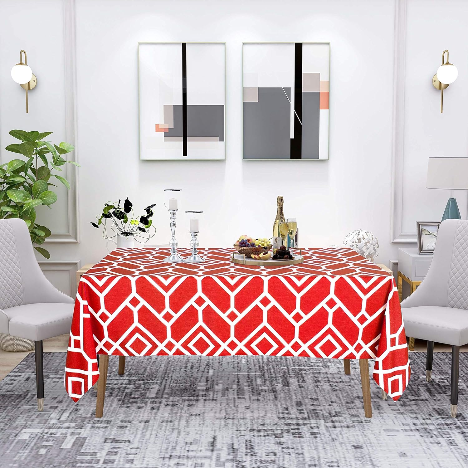 LUSHVIDA Moroccan Rectangle Table Cloth, 54 x 108 Red - Washable Water Resistance Microfiber Tablecloth Decorative Fabric Table Cover for Picnic Banquet Party Kitchen Dining Room, 150 GSM 54 x 108 inch Red