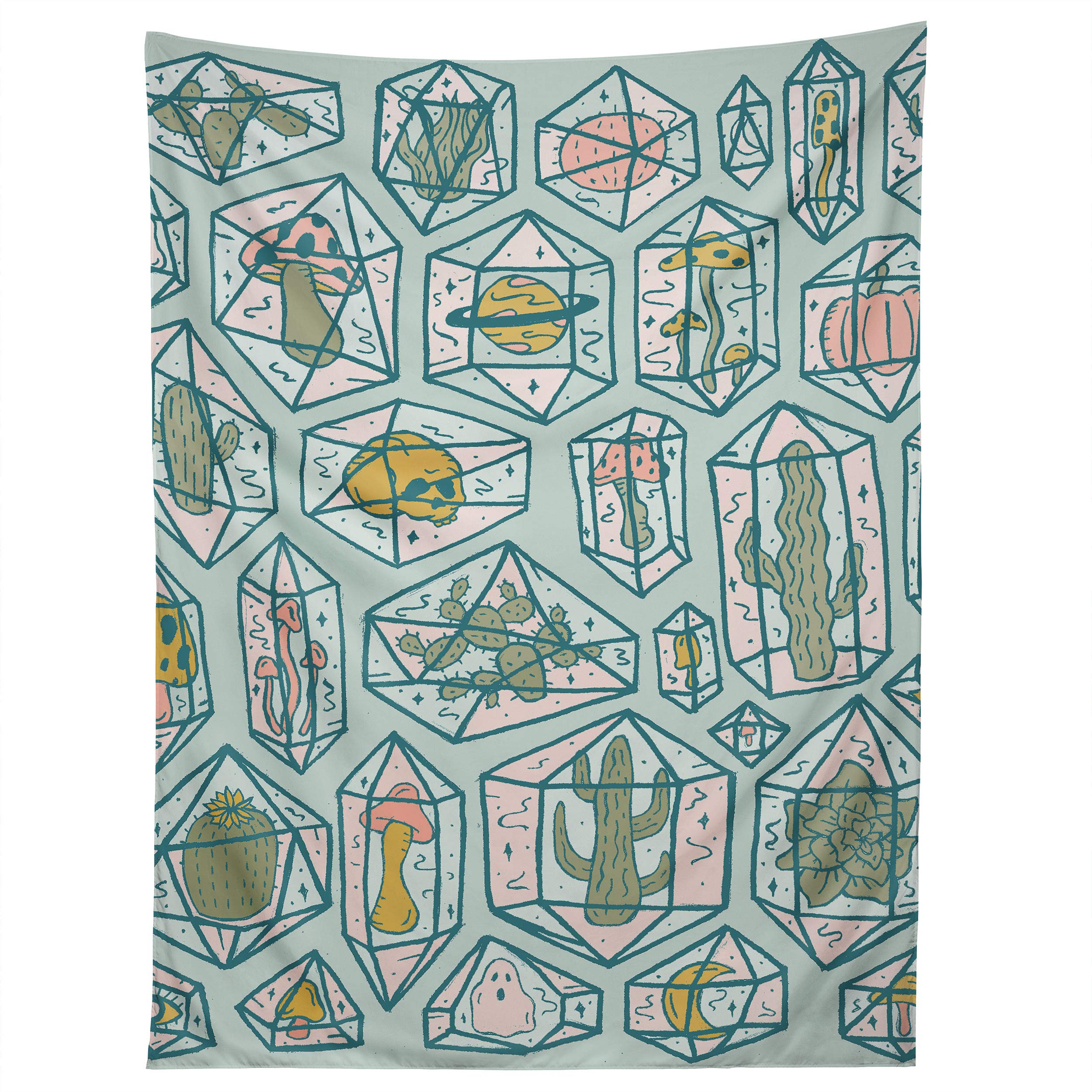 Society6 Doodle by Meg Smiley Face Stamp Print Tapestry, 50" X 60", Multi