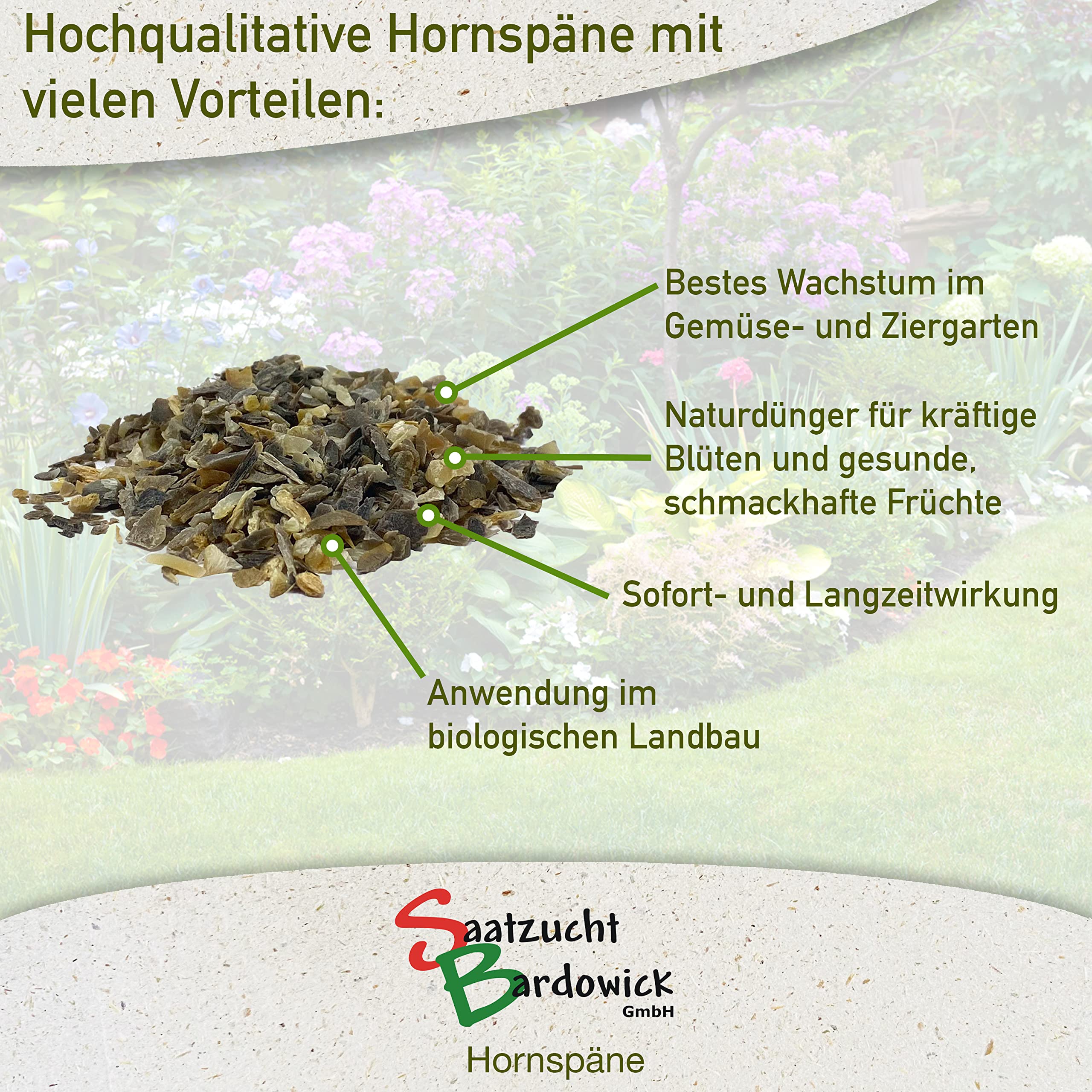 Hornspäne Naturdünger 50 kg (2 × 25 kg), 100% natürlicher Dünger mit 14% Stickstoff für Gemüse- und Ziergarten, Natürlicher Stickstoffdünger und Gartendünger mit Langzeitwirkung