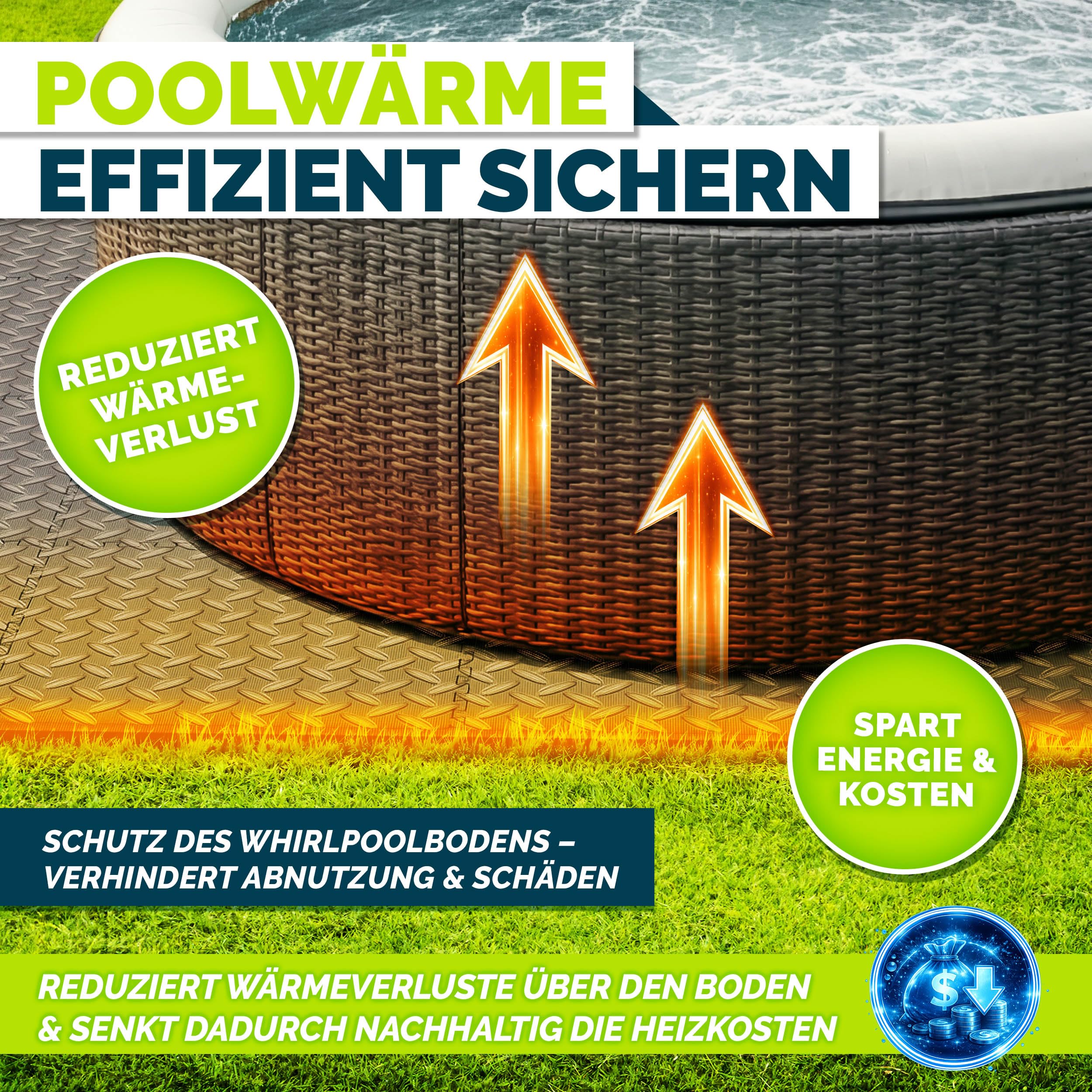 tillvex® Whirlpool Unterlage eckig 242 cm | Bodenmatte Poolunterlage Matte viereckig Outdoor Whirlpools | Thermo Bodenschutzmatte Pool Untergrund | Bodenschutz Bodenplatte schützt & isoliert (Grau)