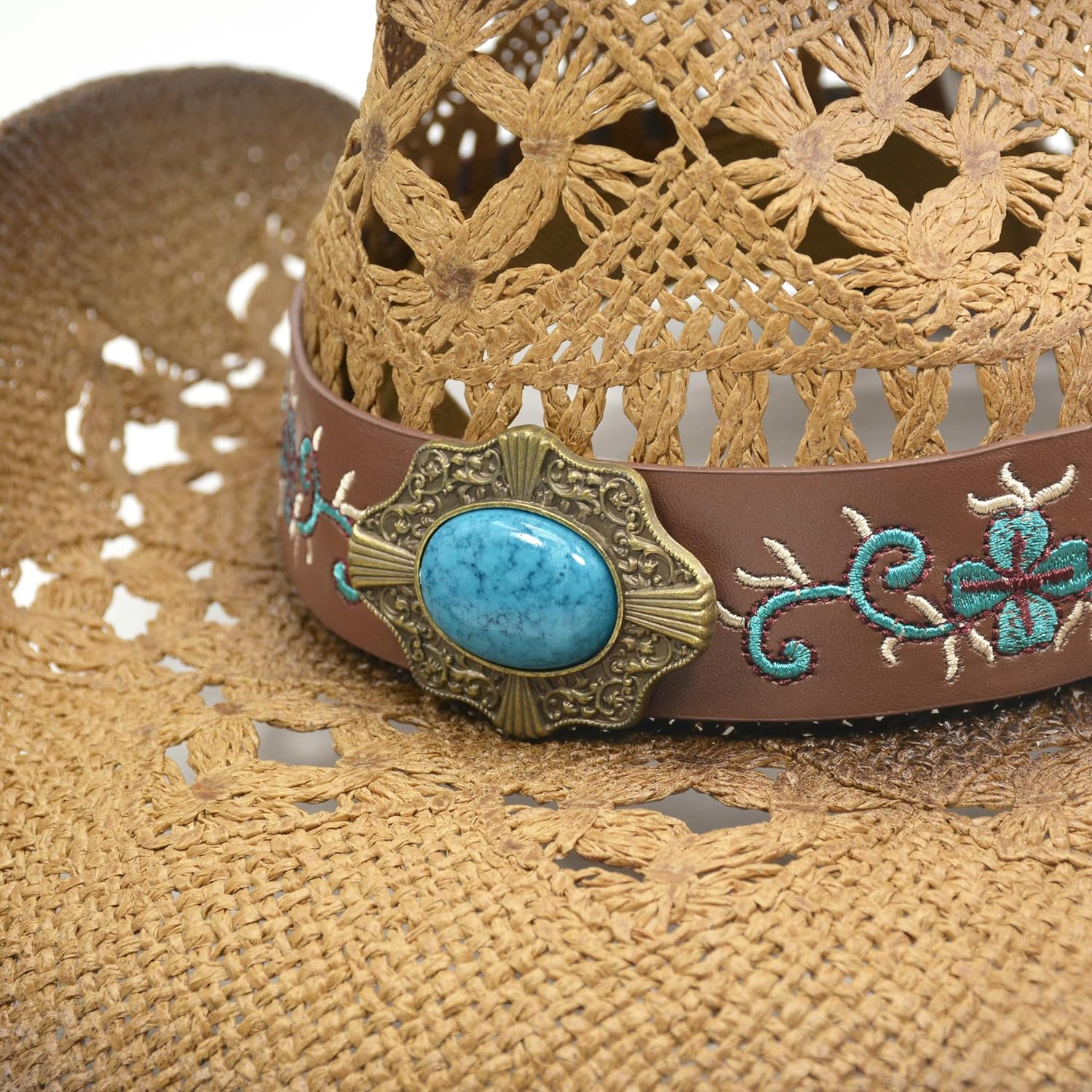 FLUFFY SENSE. Cowgirl Hats for Women Straw Cowboy Hat Western Beach Sun Hat with Shapeable Brim for Coastal Cowgirl - Image 8