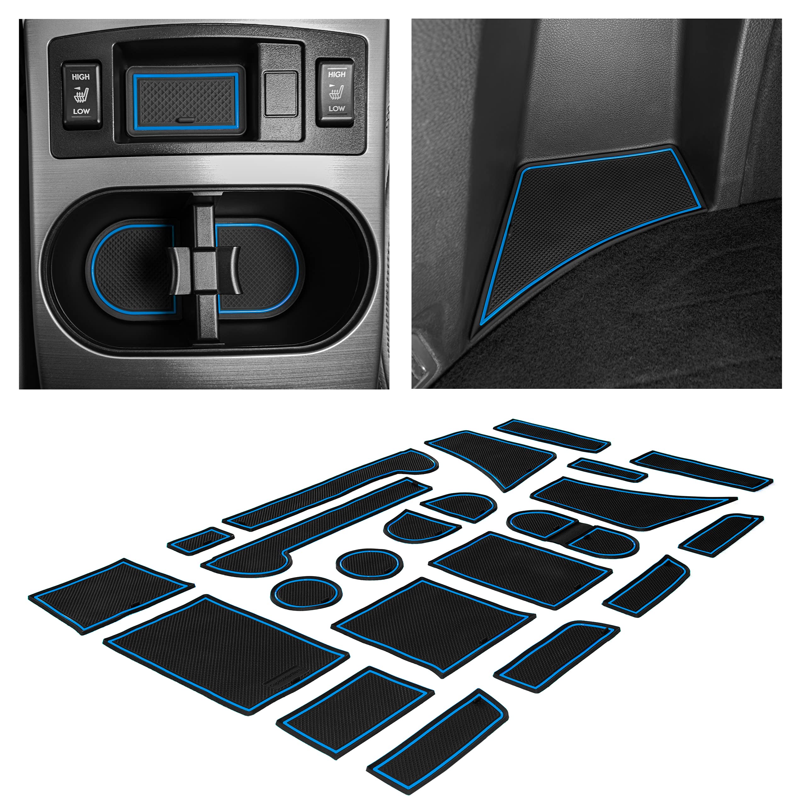 CupHolderHero Fits Subaru Outback and Legacy 2009-2014 Accessories - Custom Non-Slip Anti-Dust Cup Holder Inserts, Center Console Liners, Door Pocket Mats, Interior Protection, 22pc Set, Blue Trim
