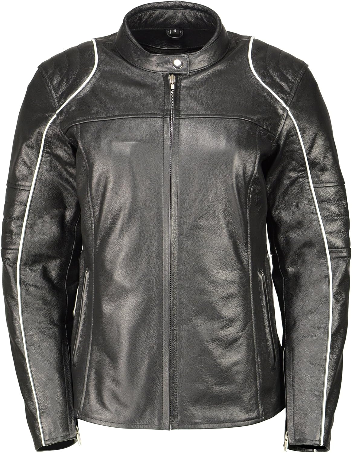 SkiPack M Boss Motorcycle Apparel BOS22504 Ladies Black Leather Jacket with Full Armor and White Piping – 2X-Large SkiPack M Boss Motorcycle Apparel BOS22504 Ladies Black Leather Jacket with Full Armor and White Piping – 2X-Large