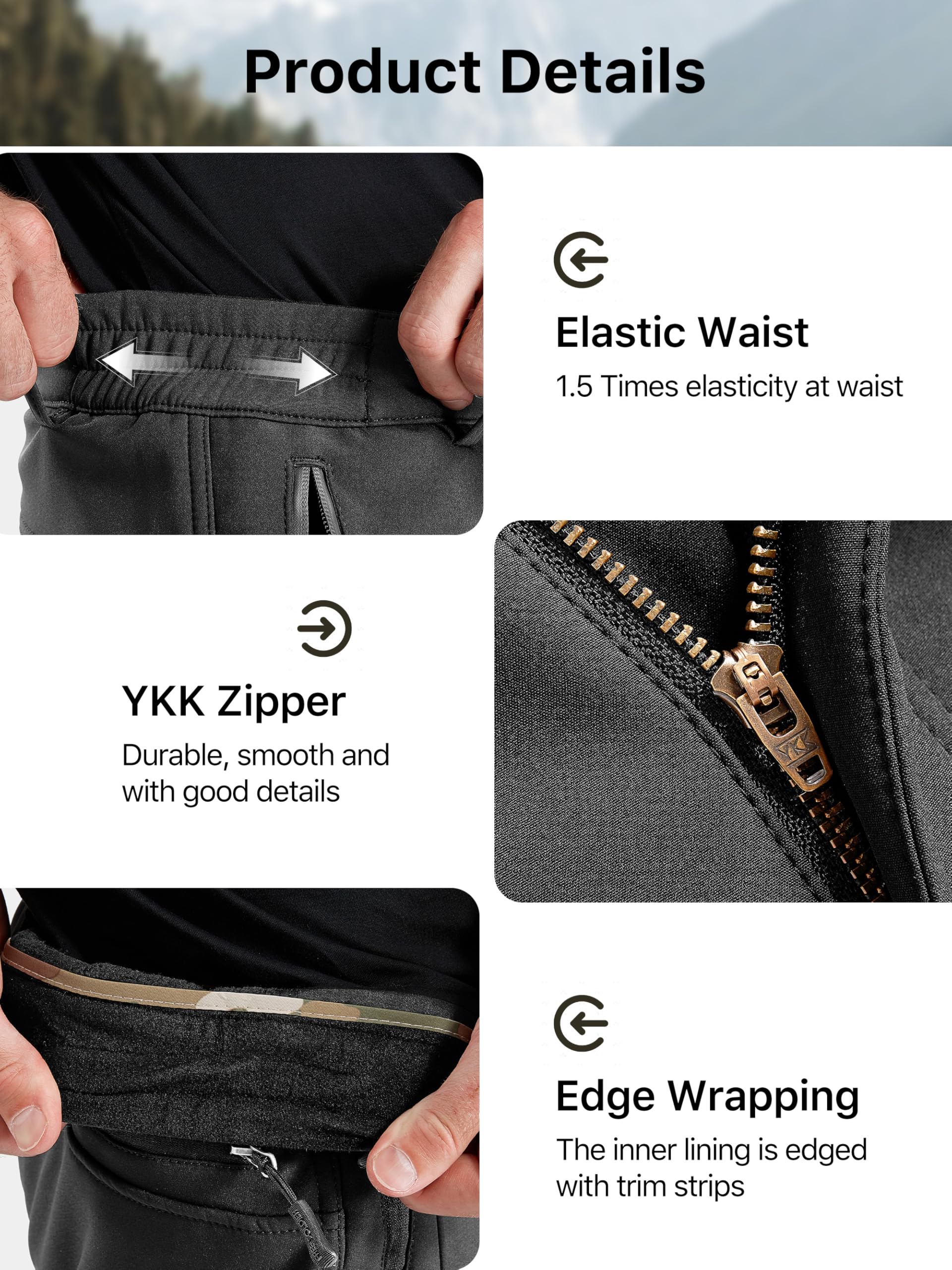 Free Soldier Pantalones de esquí Impermeables para Hombre, para Cazar, Exteriores, Pantalones térmicos a Prueba de Viento, para Escalada y Senderismo