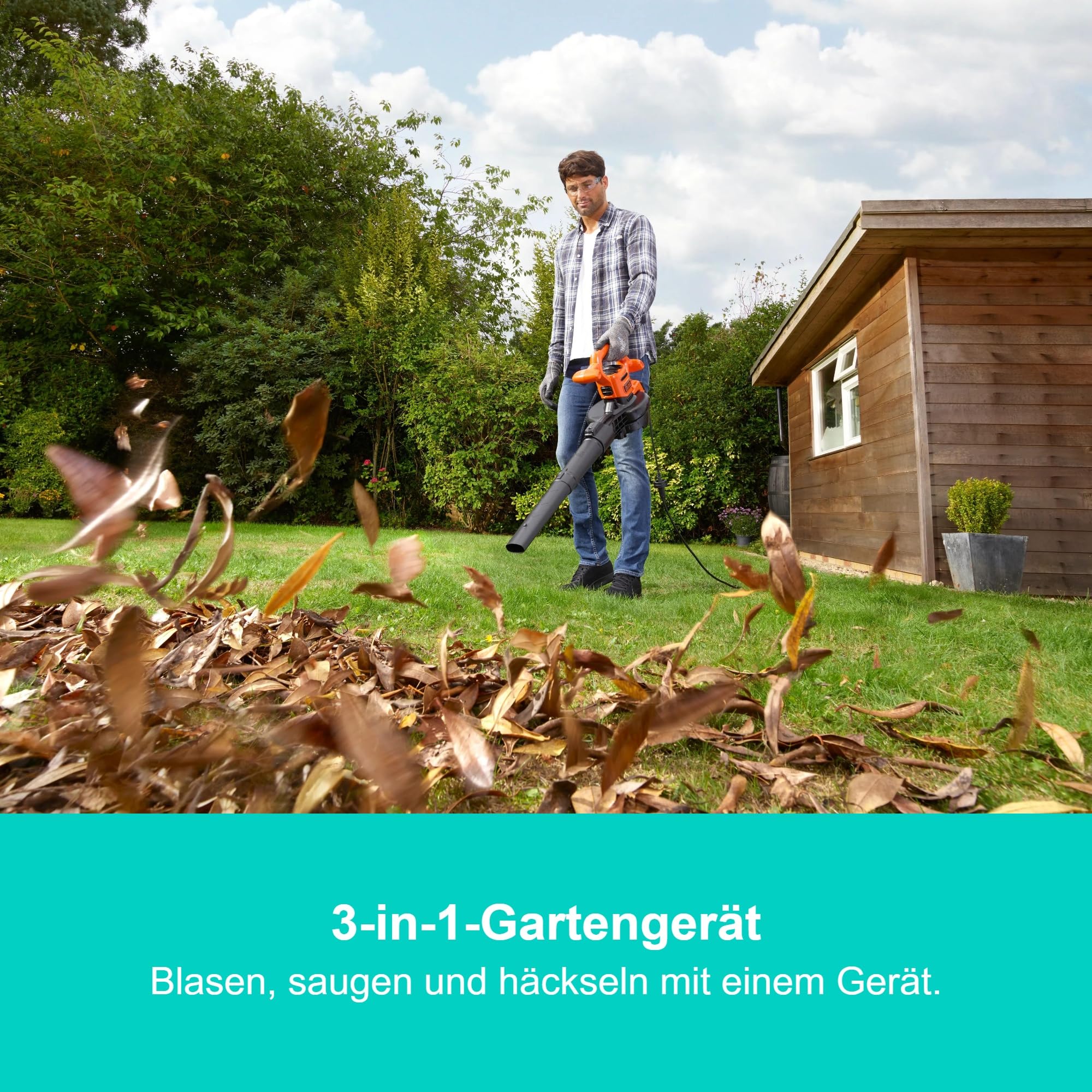 Black+Decker 3000W 3-in-1 Laubbläser, Laubsauger und Häcksler