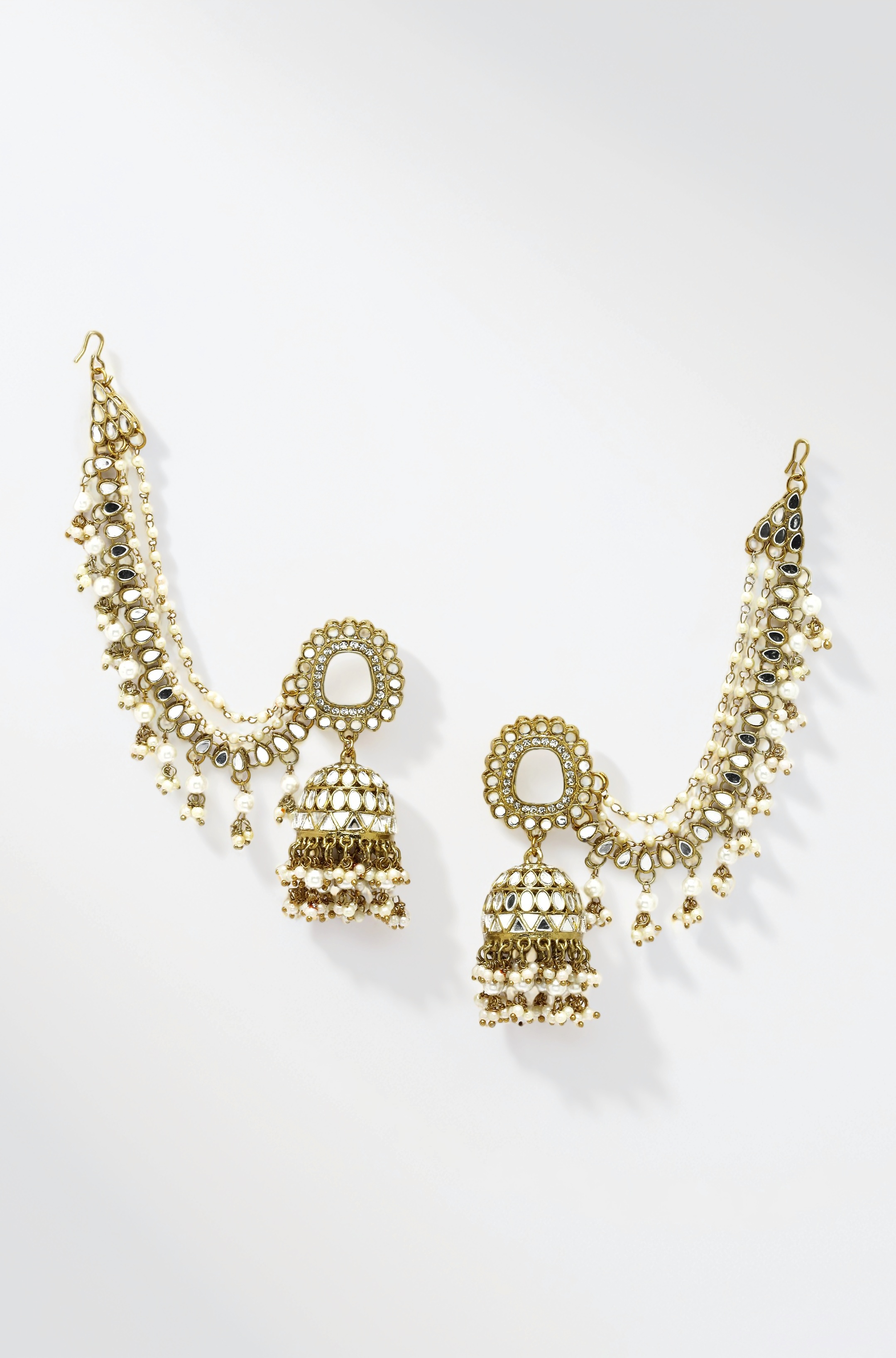 Traditional Stylish Gold Plated Polki & Pearl Bahubali Jhumki Jhumka Earrings Jewellery For Girls And Women