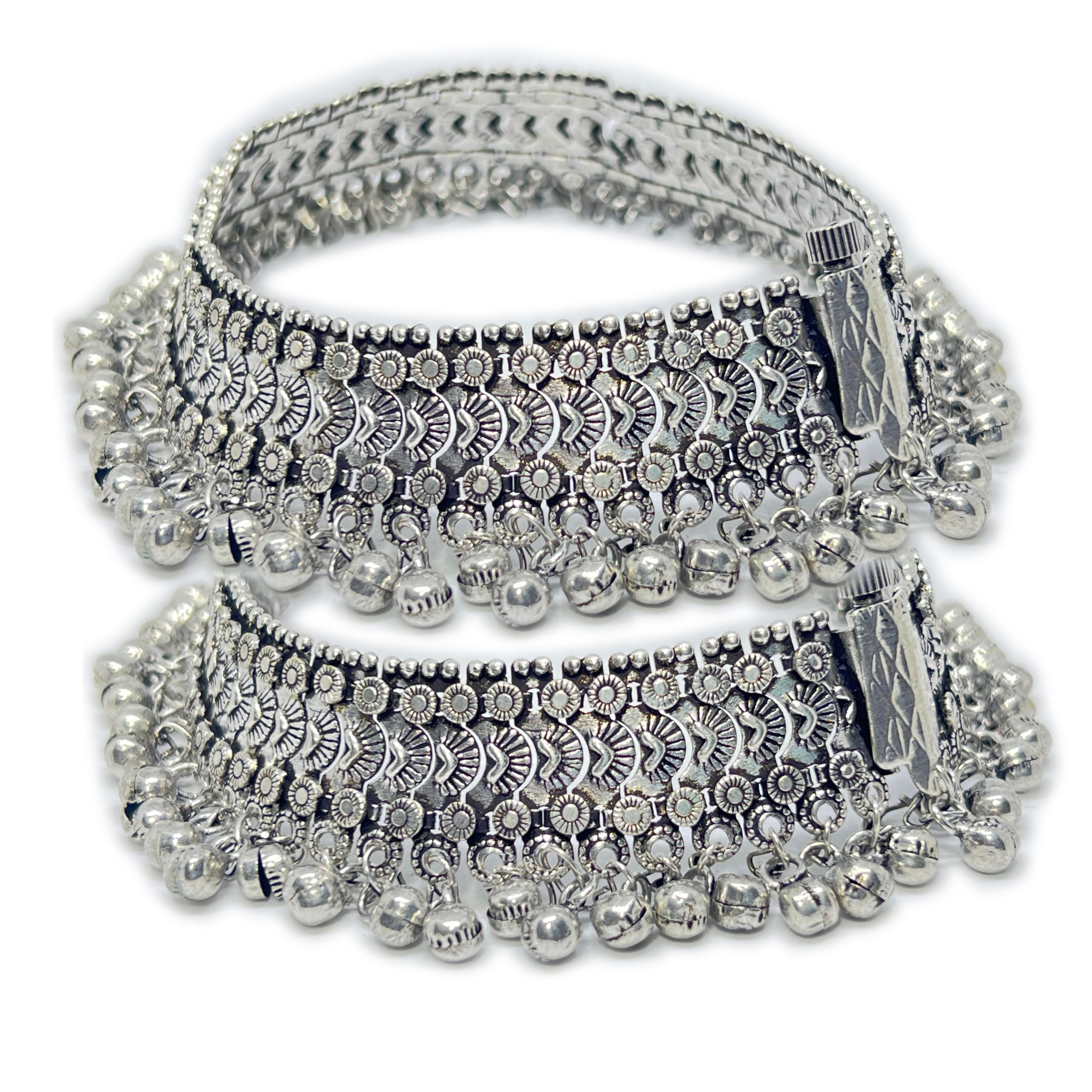 Oxidized German Traditional Ethnic Broad and heavy Payal Anklets (PAEJEB) for Women and Girls choose from models 30 mm, 26 mm, 26 mm with bell sound-image-46