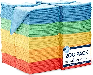 S&T INC. 200 Pack Microfiber Cleaning Cloth, Bulk Towels for Home, Reusable Microfiber Towels for Cars, Cleaning Rags, Assorted, 11.5 Inches x 11.5 Inches, 200 Count
