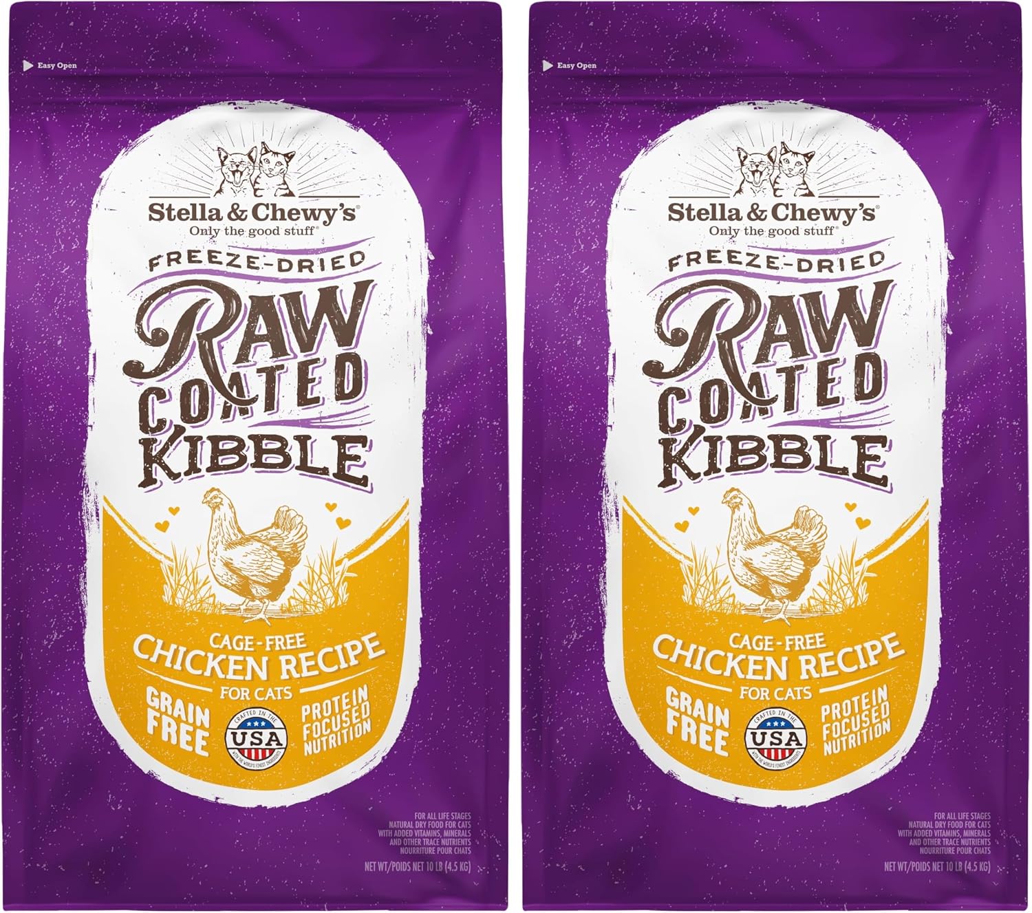 Stella & Chewy's Raw Coated Cat Food - High Protein, Grain-Free Kibble with Cage-Free Chicken - Premium Digestive Support with Probiotics - Natural Small Kibble - Perfect for Picky Eaters - 10 lb Bag