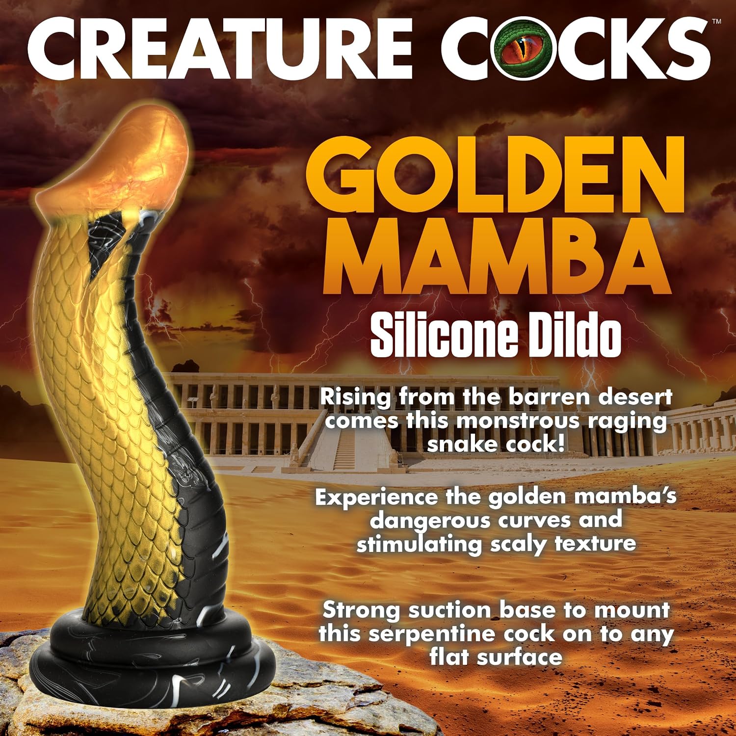 CREATURE COCKS Golden Mamba Dildo for Men, Women & Couples. Firm and Flexible, Strong Suction Base, Fantasy Dildo, Unique Texture. Premium Phthalate-Free & Body-Safe Silicone. 1 Piece, Yellow