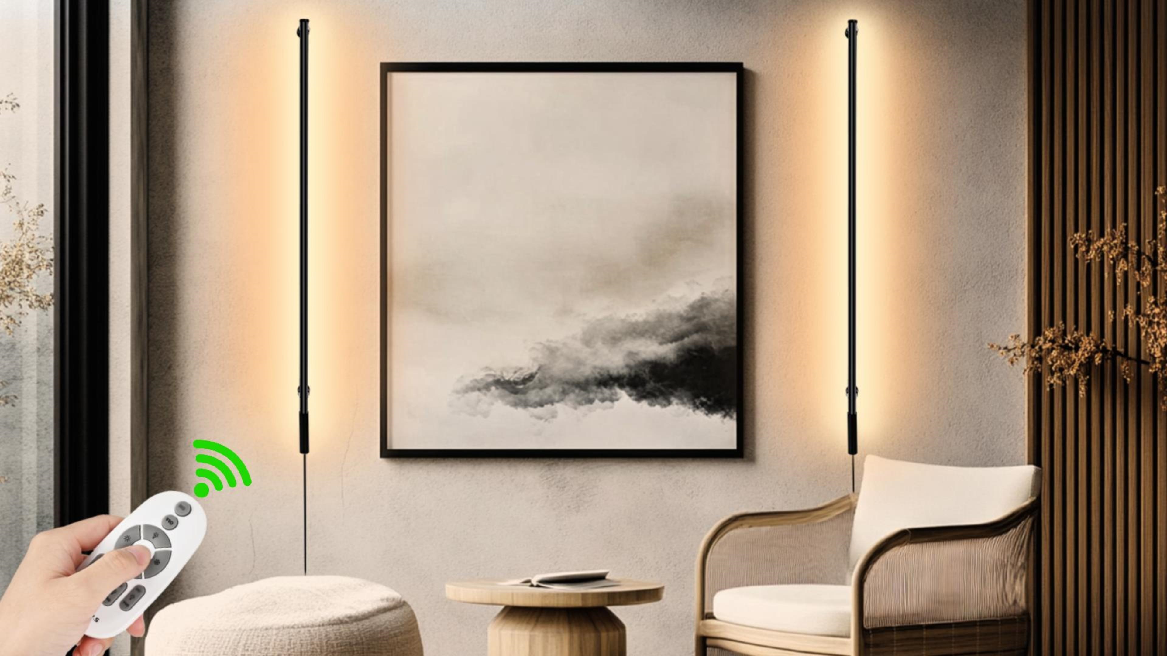 Image of Upgrade Plug in Wall Sconces, 58.2Inch Extra-Long Corner Wall Lights for Living Room, Corner Light with Remote Control, Minimalist Slim Plug in Sconce, 12W Wall Lamps for Living Room Bedroom (1 Pack)