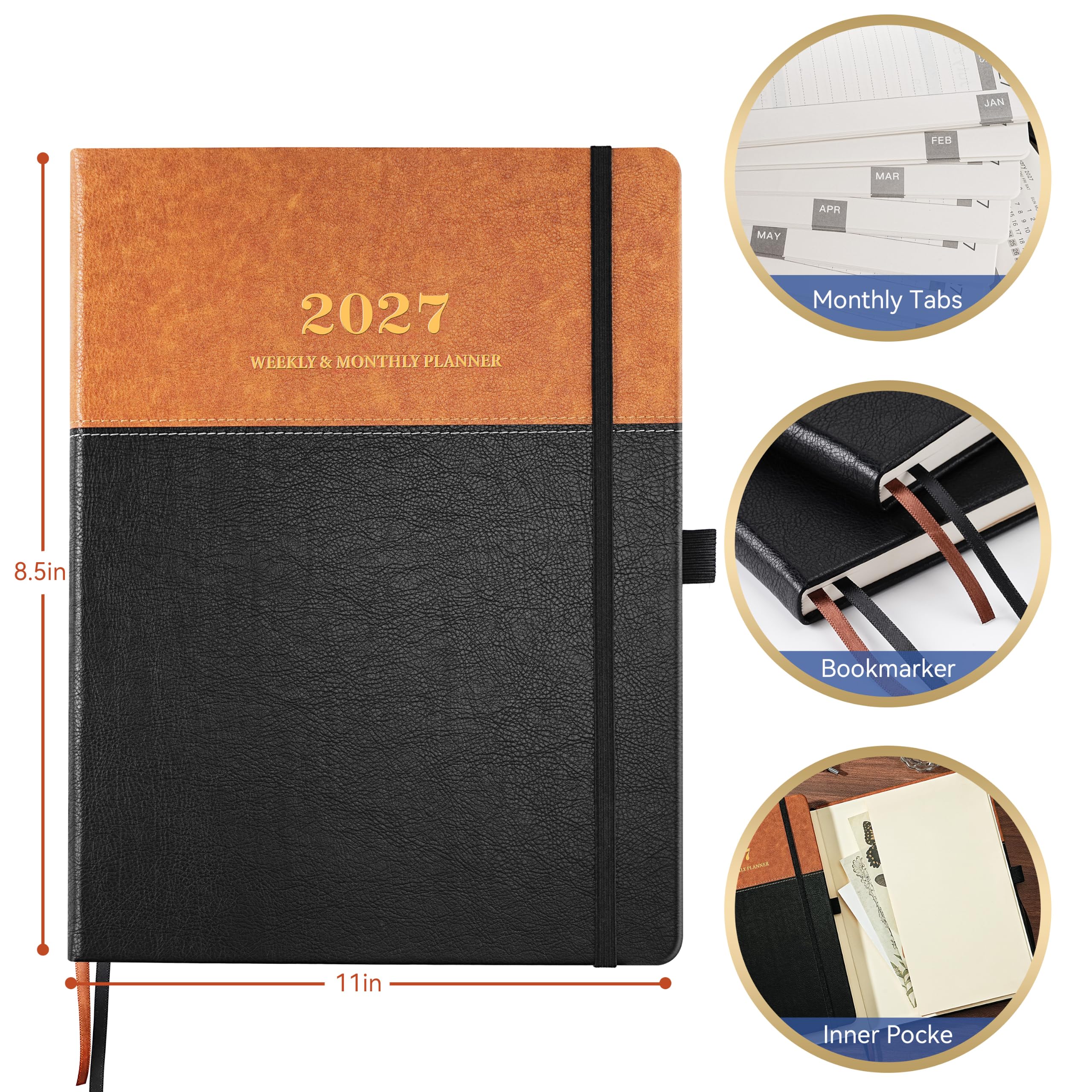 Agenda 2027 – Agenda settimanale e mensile, copertina rigida, 22,9 x 27,9 cm