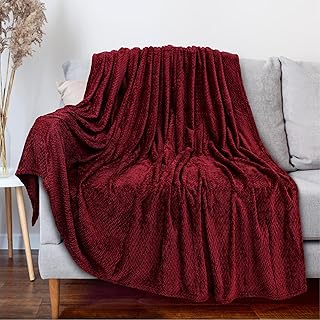 PAVILIA Soft Fleece Burgundy Dark Red Throw Blanket for Couch, Lightweight Plush Warm Blankets for Bed, Fuzzy Cozy Flannel Blanket Throw for Sofa, Travel, Jacquard Pattern, Wine Red, 50x60 inch