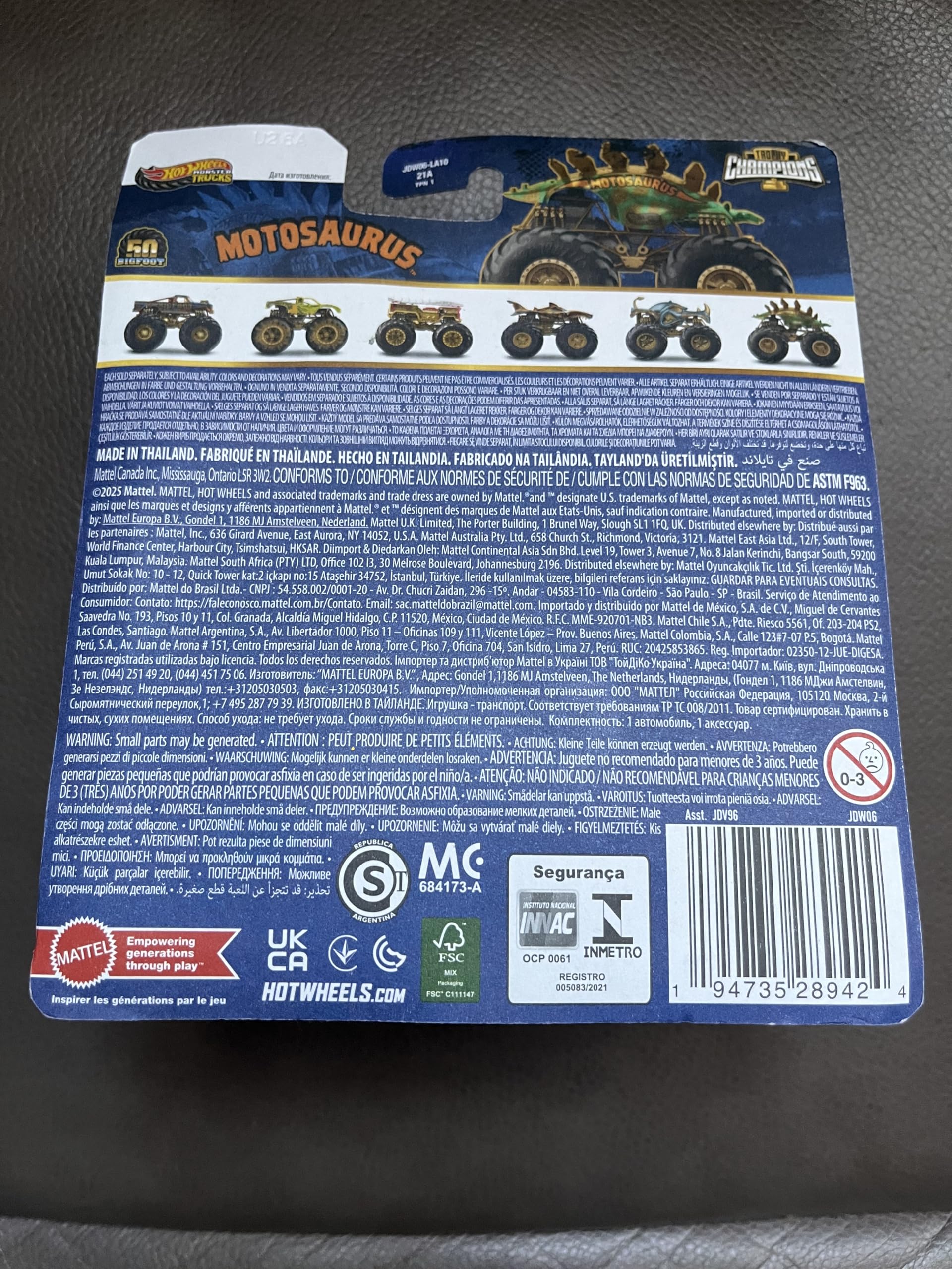 Hot Wheels Monster Trucks Motosaurus, Trophy Champions 50th Bigfoot Series, 1:64 Scale Die-Cast, Gold and Blue - Image 2