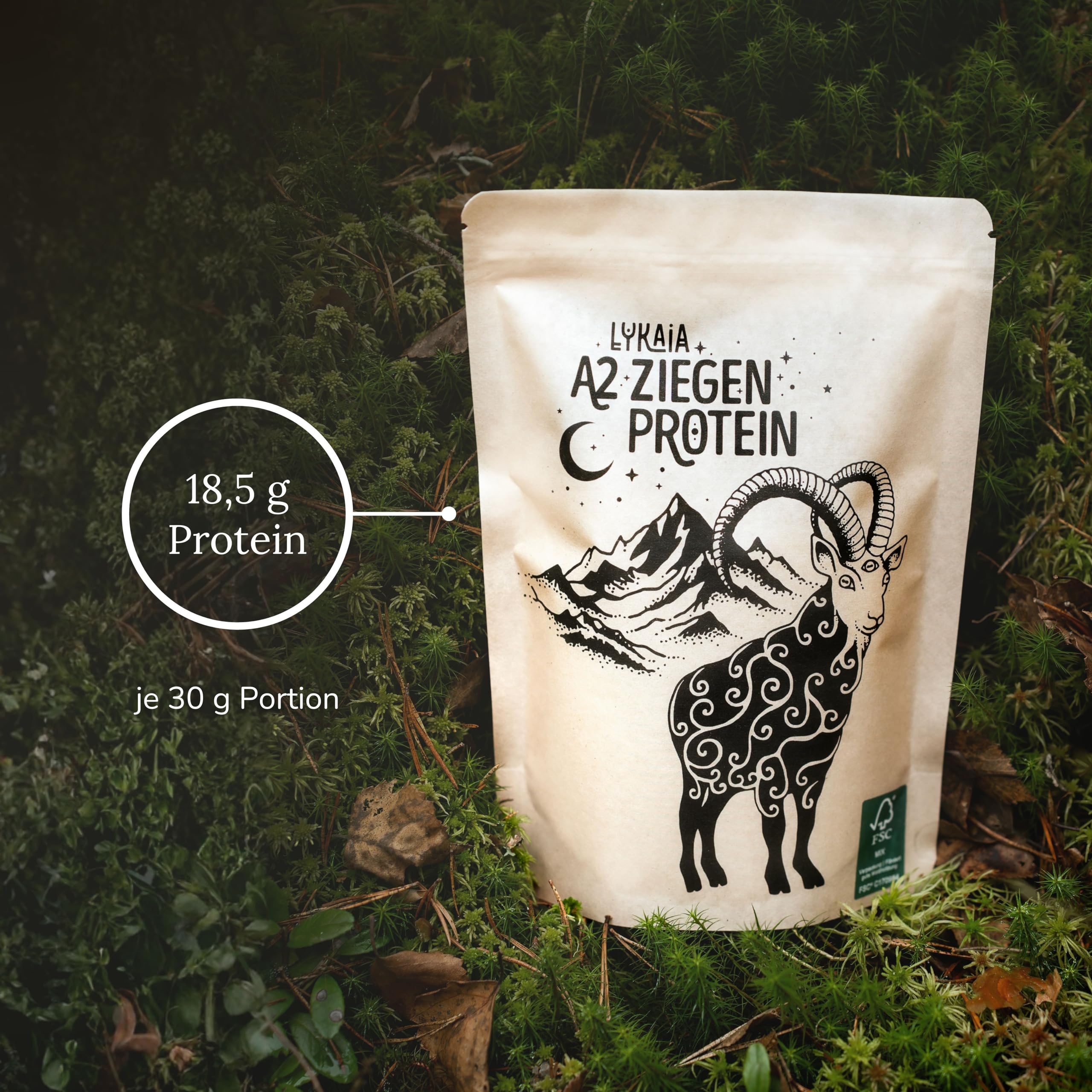 LYKAIA A2 Ziegen Protein 300 g - natürliches Proteinpulver ohne Zusatzstoffe aus 100% A2 Milch. Hochwertig und gut verträglich wegen ursprünglicher A2 Struktur - neutral und cremig