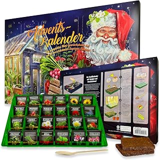 Adventskalender 2026 – Premium Anzuchtset mit 24 Überraschungssäckchen und Mini-Gewächshaus | Geschenkidee für Gartenfreunde | Vielfältige Auswahl an Blumen-, Gemüse- und Kräutersamen